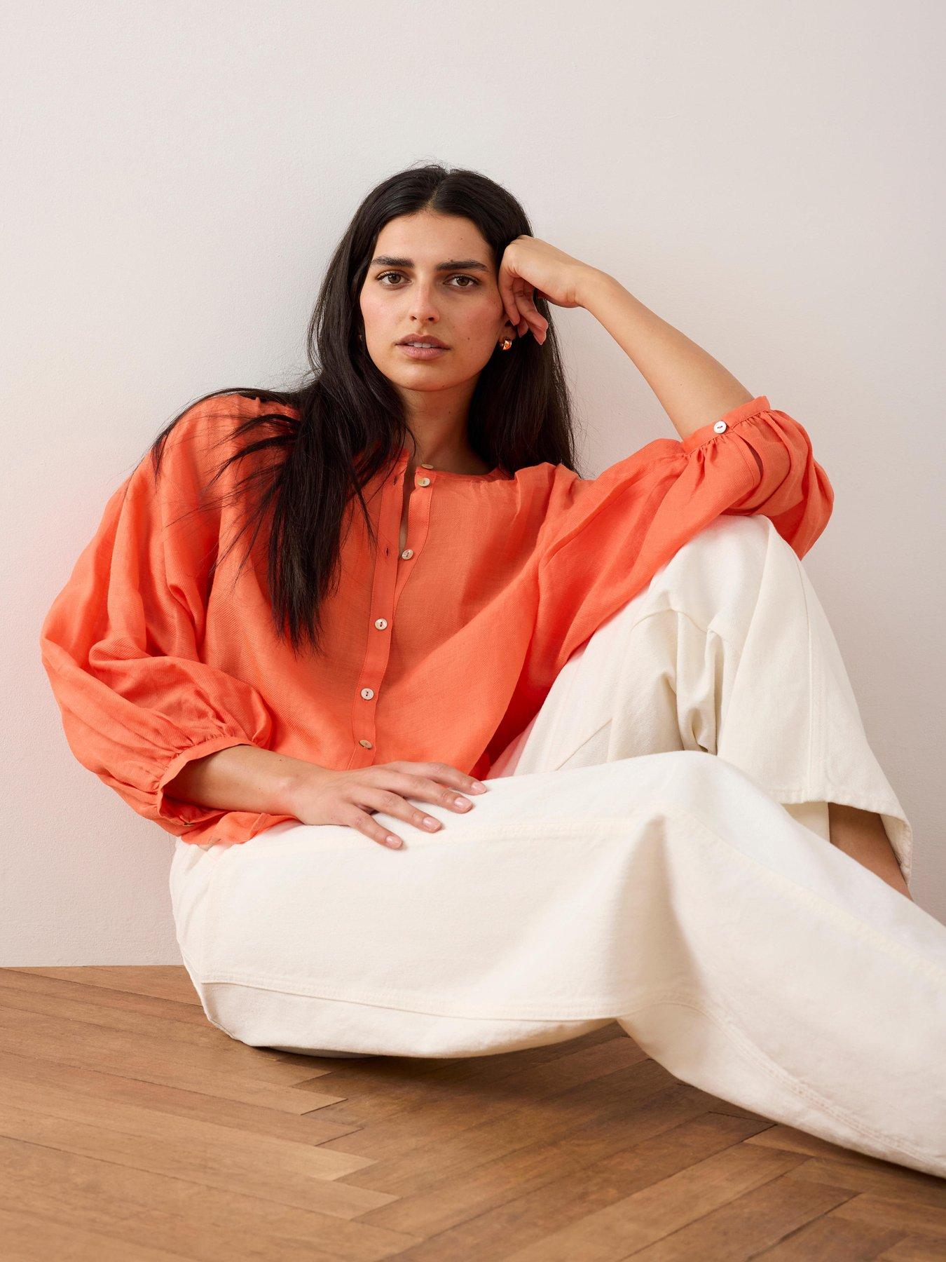 Image 1 of 6 of Mint Velvet Ramie Batwing Blouse - Orange
