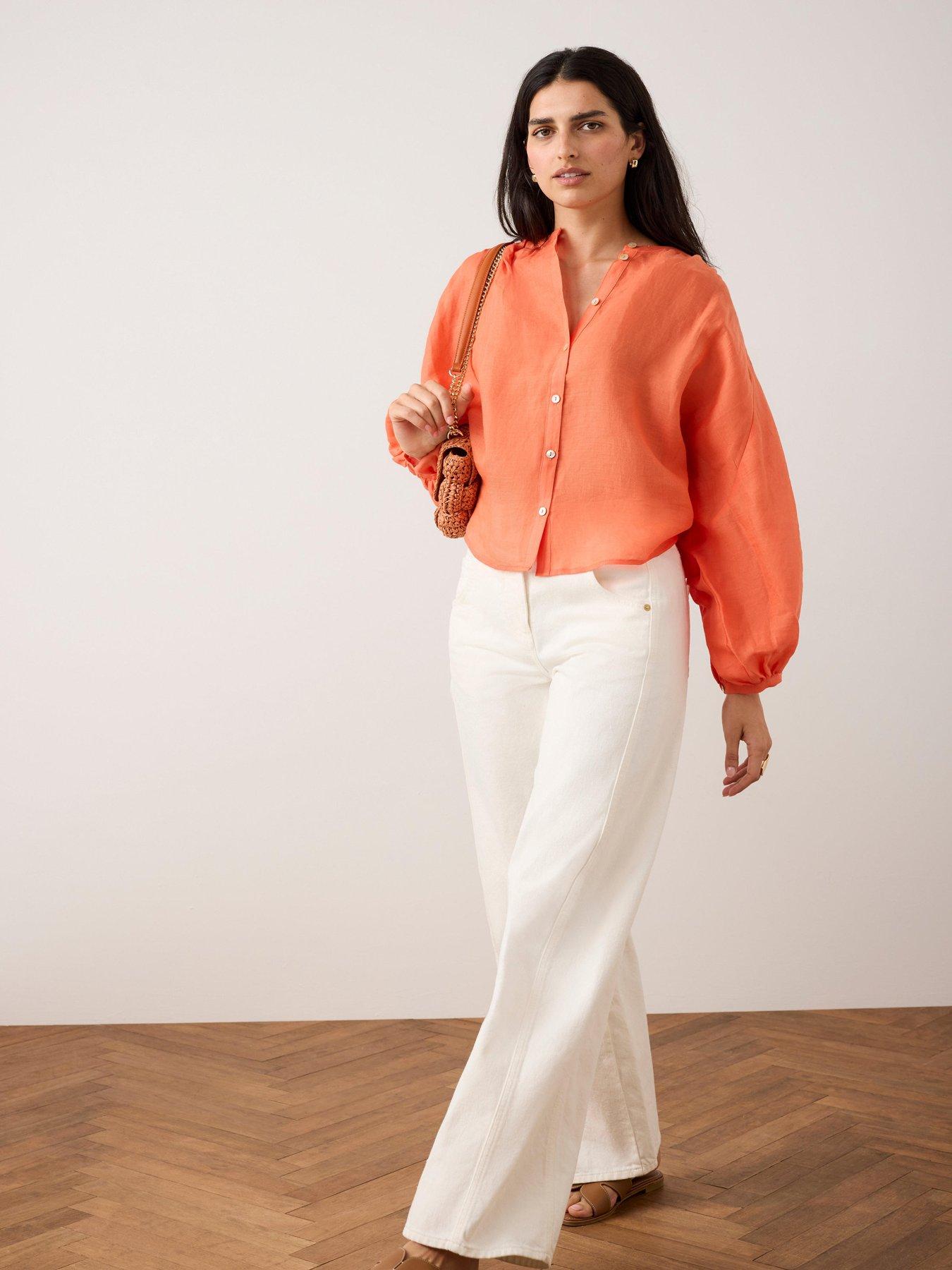 Image 2 of 6 of Mint Velvet Ramie Batwing Blouse - Orange