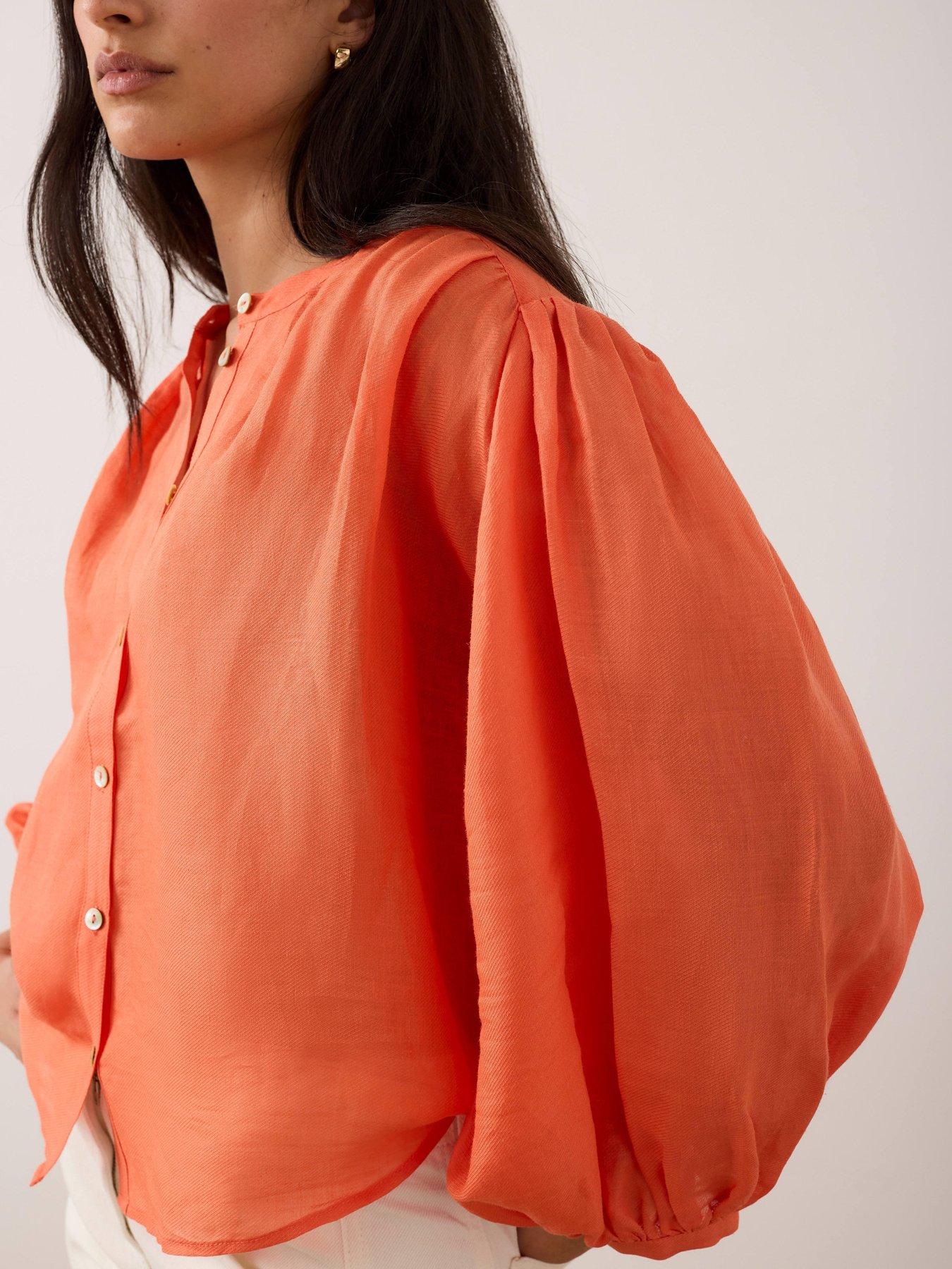 Image 3 of 6 of Mint Velvet Ramie Batwing Blouse - Orange