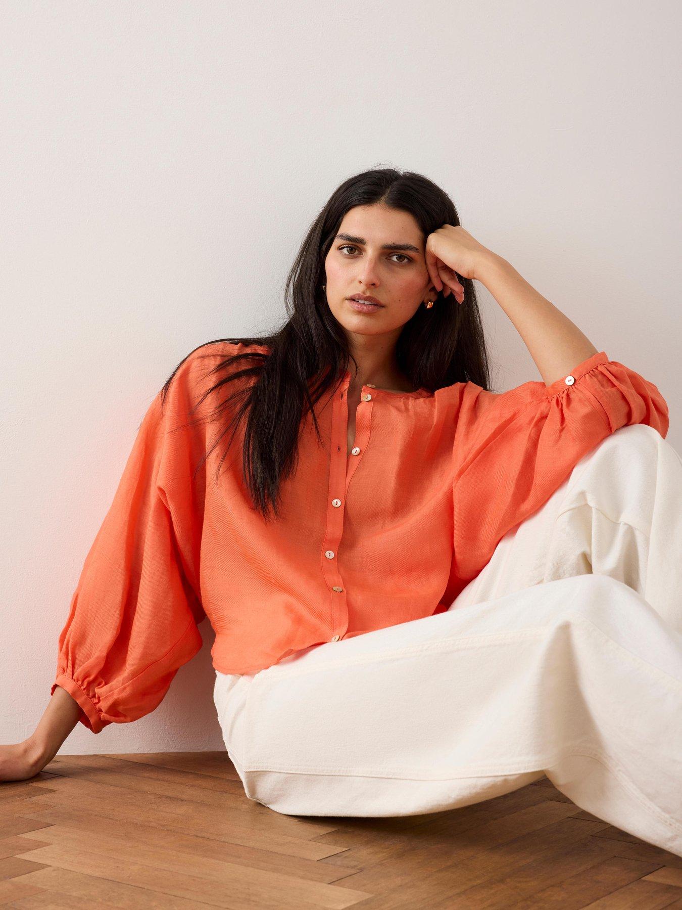 Image 4 of 6 of Mint Velvet Ramie Batwing Blouse - Orange