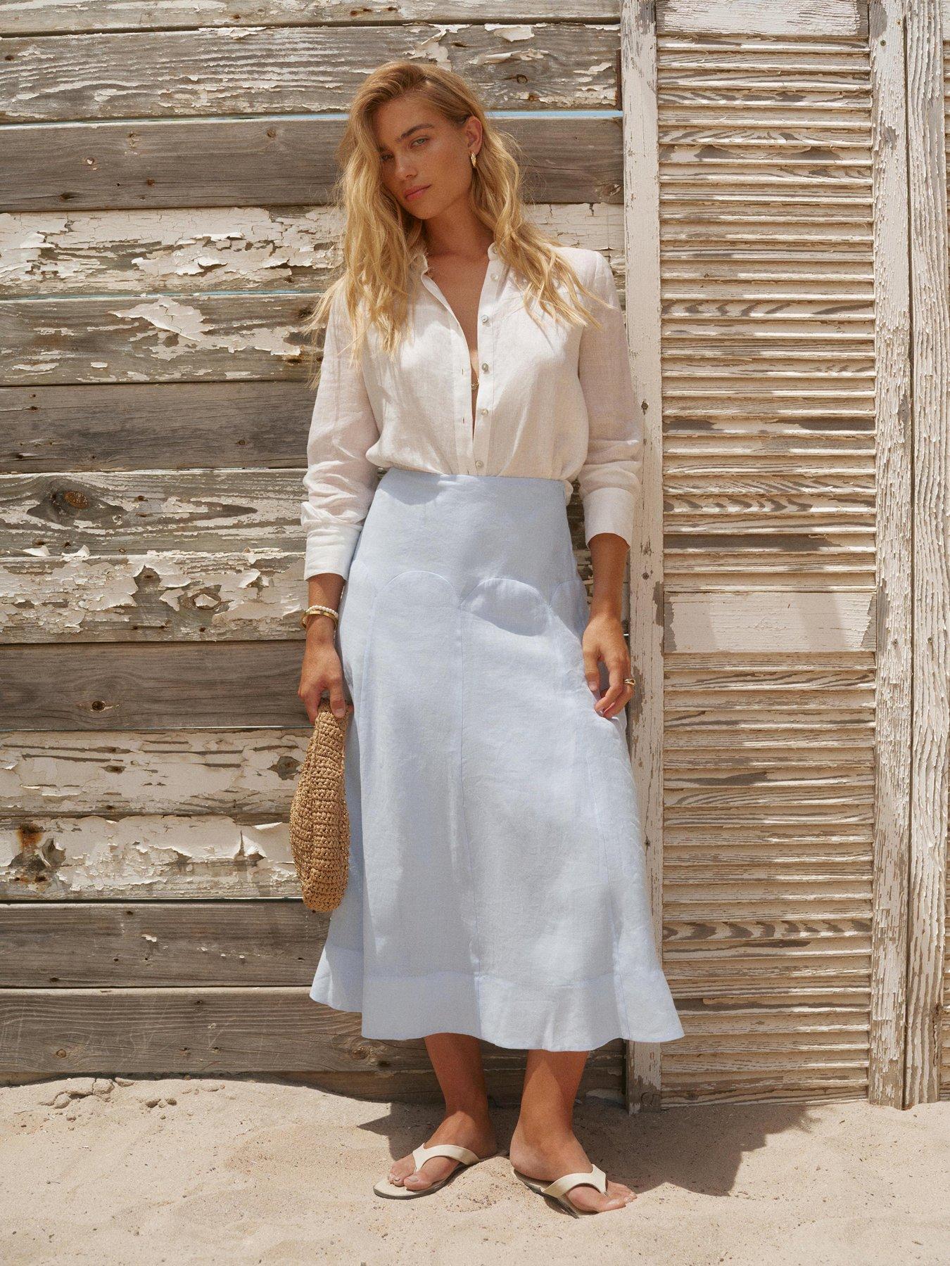 Mint Velvet Scallop Ramie Skirt - Blue