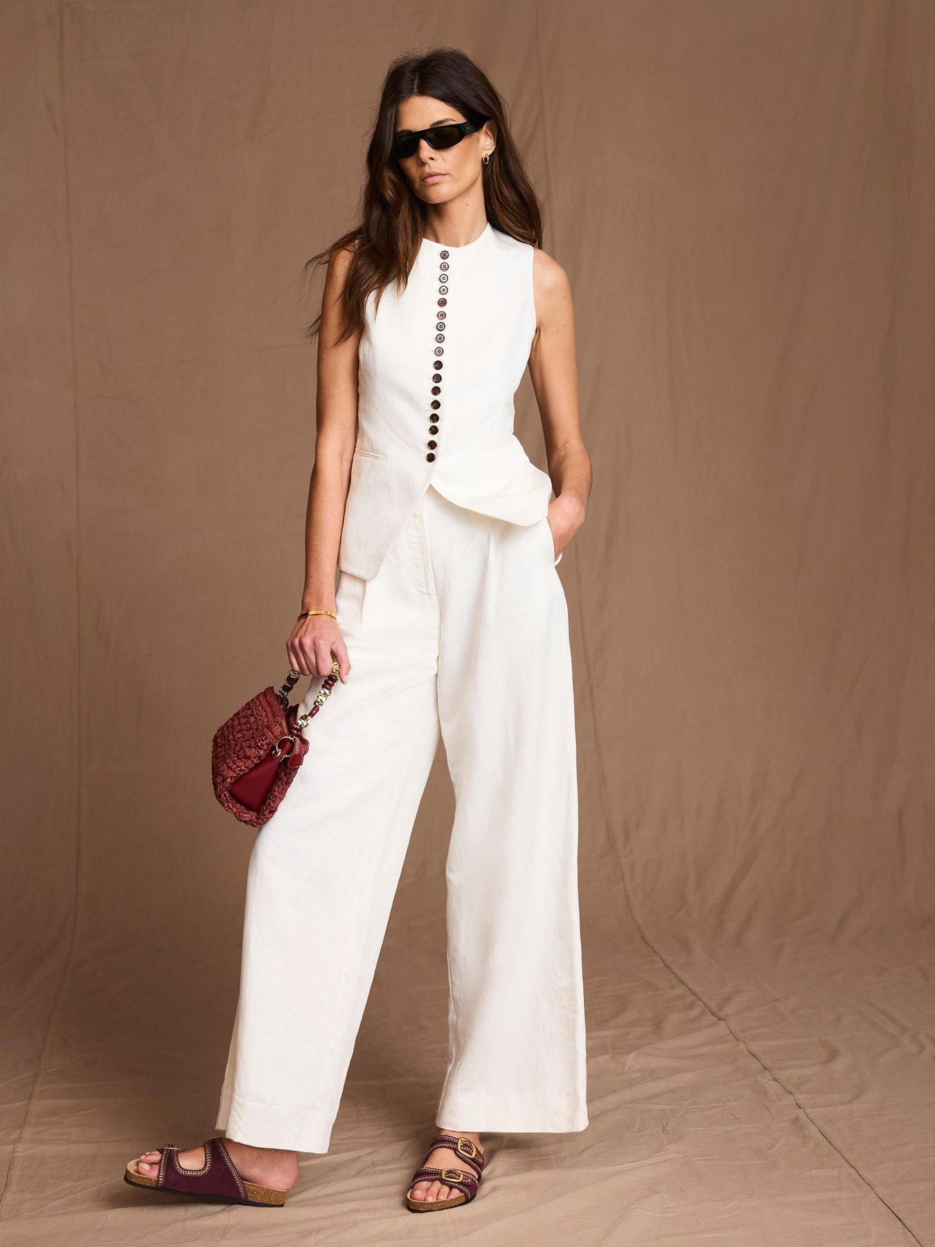 Mint Velvet Ivory Linen Pleat Leg Trouser - Cream