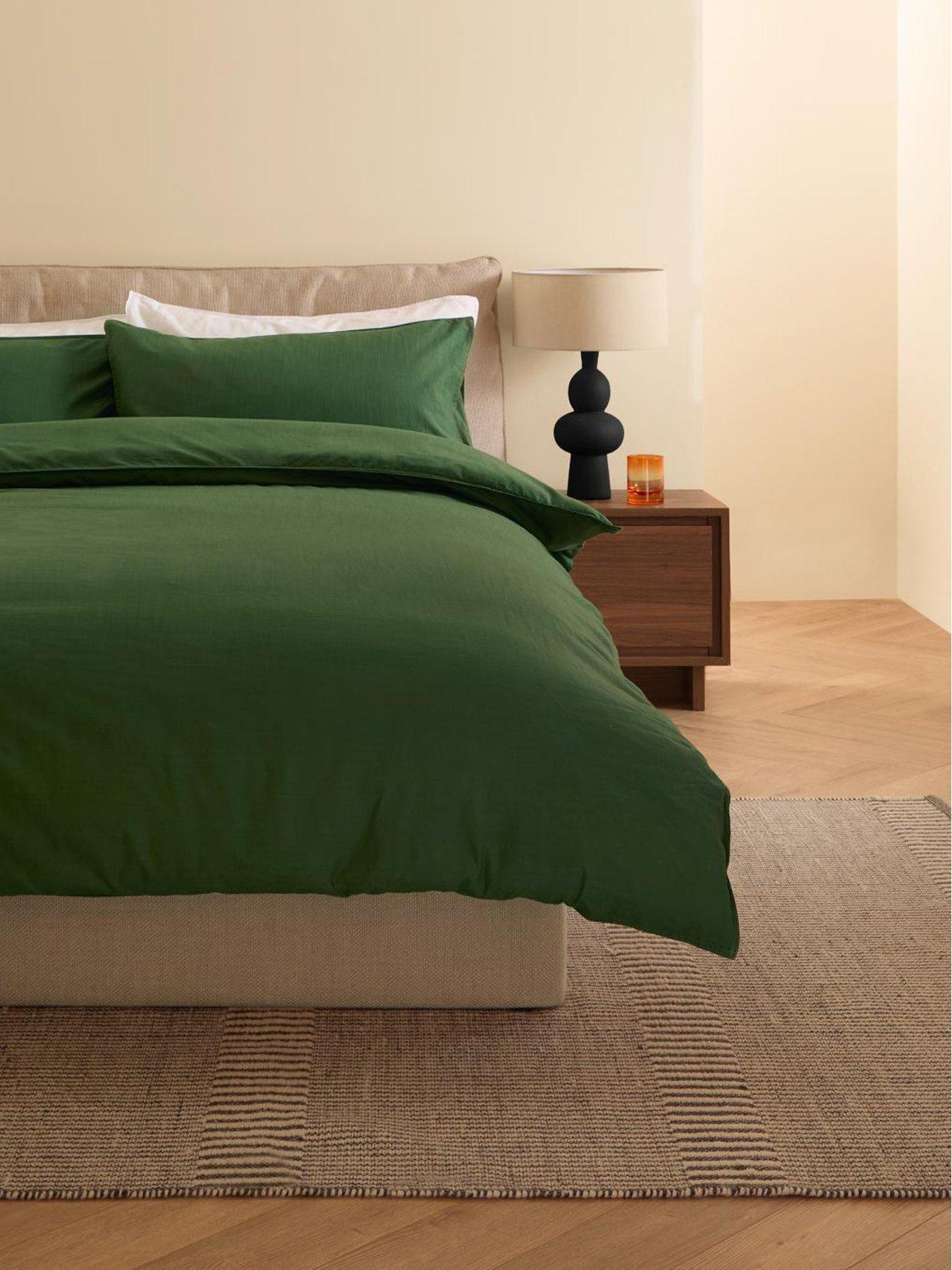 Made Textured Cotton Duvet Set Dark Green