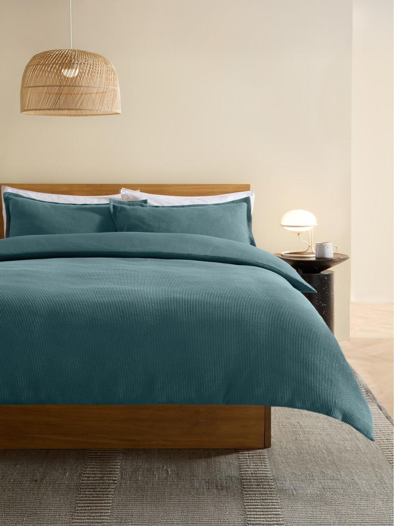 Image 1 of 3 of Made Cosy Waffle Duvet Set Marine