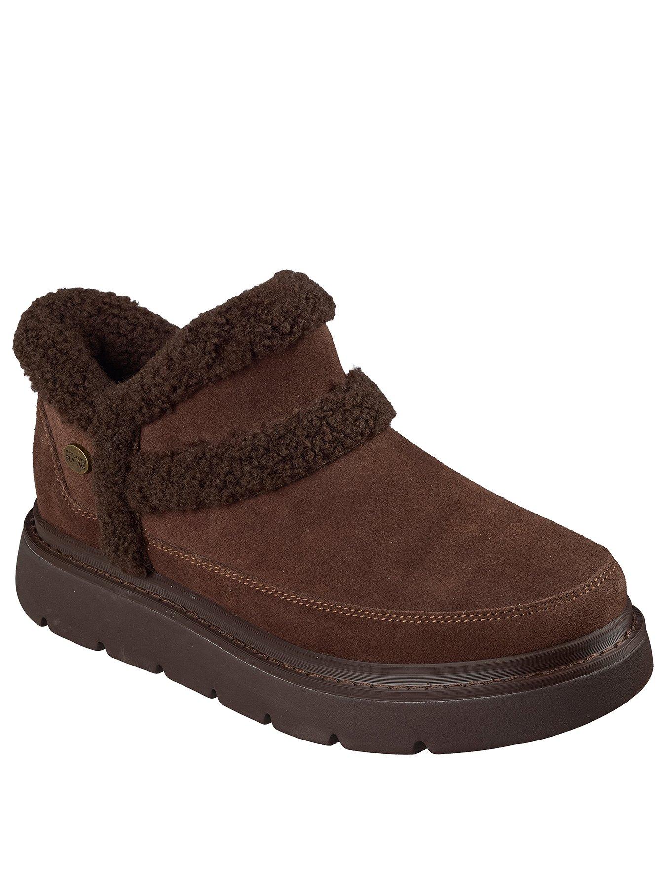 Image 2 of 5 of Skechers Keepsakes Lite Winter Snug Slip-ins Suede Bootie With Faux Shearling Trim - Chocolate Suede/ Textile