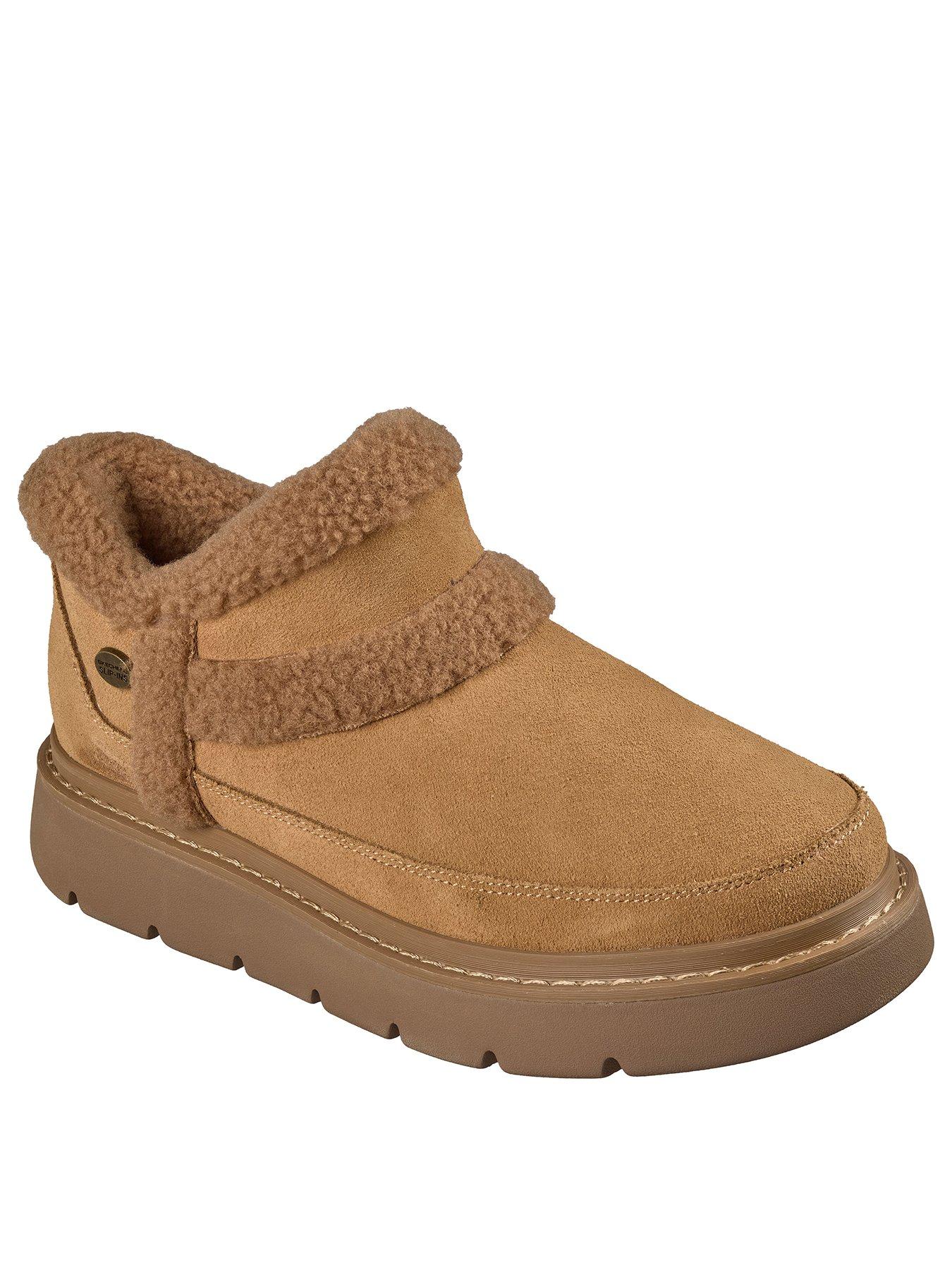Image 2 of 6 of Skechers Keepsakes Lite Winter Snug Slip-ins Suede Bootie With Faux Shearling Trim - Chestnut Suede/ Textile