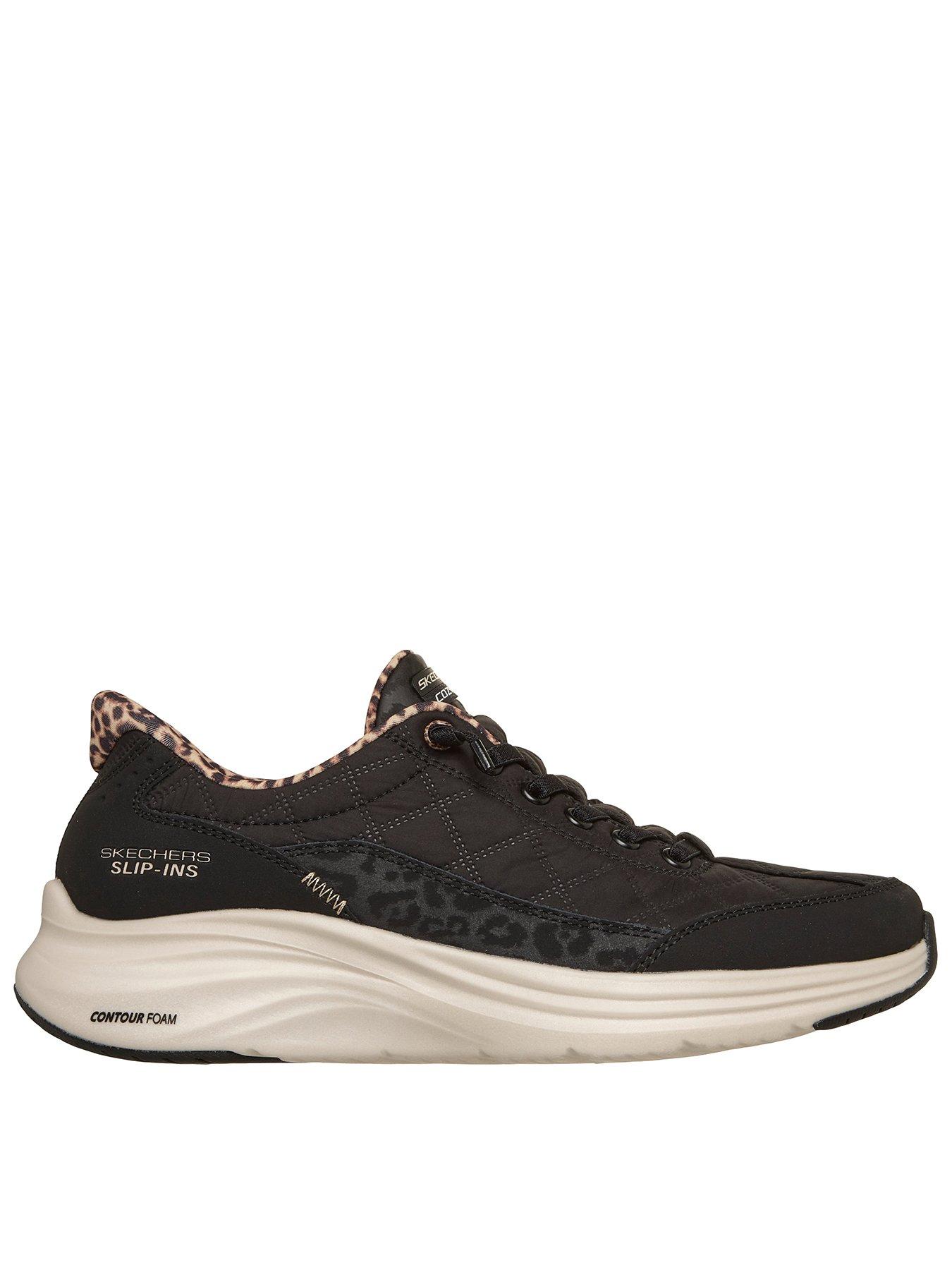 Skechers Contour Foam Leopard Dream Leopard Accent Cozy Fit Knotted Bungee Slip-in W/ Air-cooled Mf - Black Cozypoly/duraleather/leather/leopard Trim