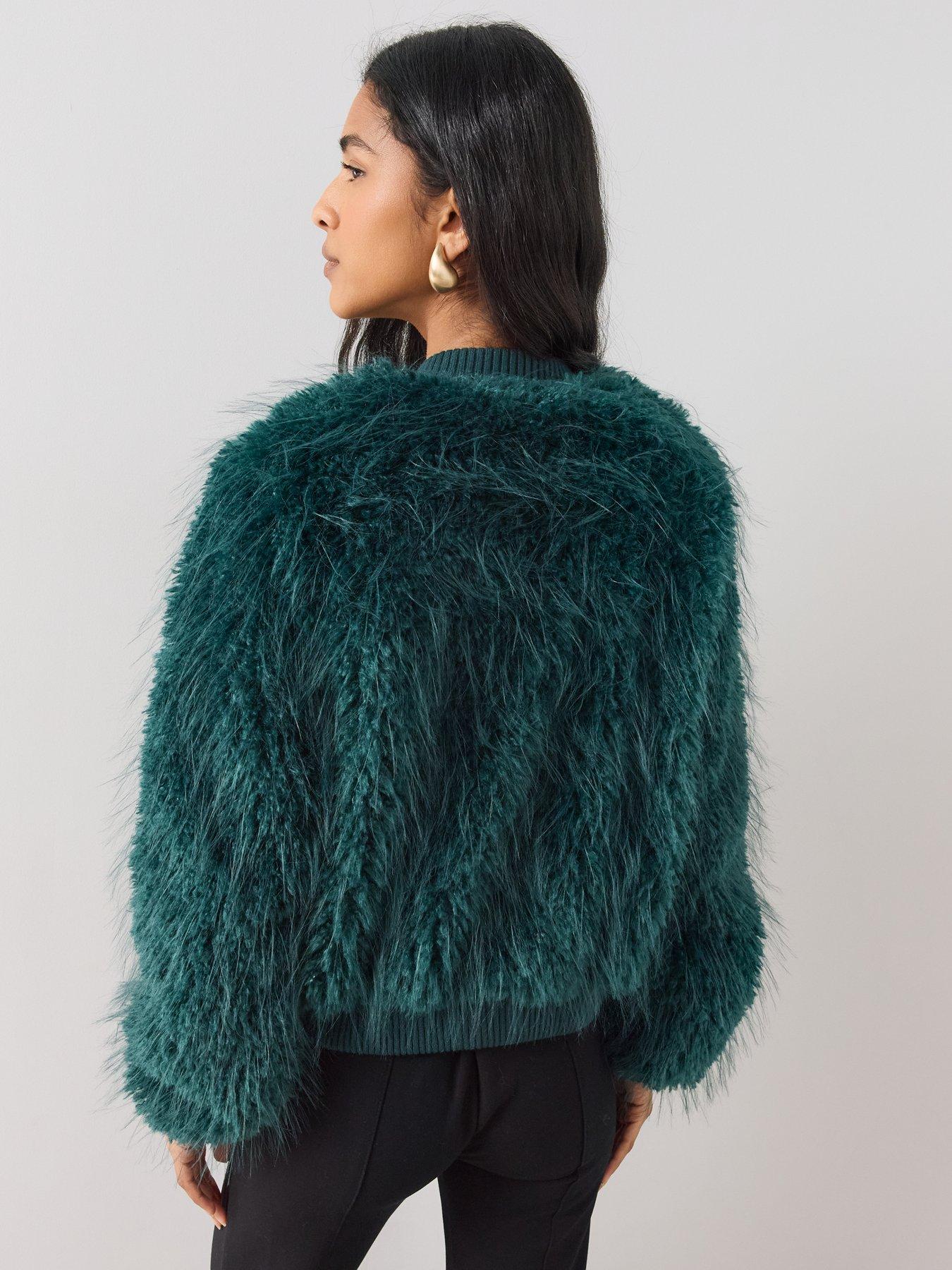 Image 2 of 6 of The Very Collection Womens Faux Fur Cropped Button Front Cardigan - Teal