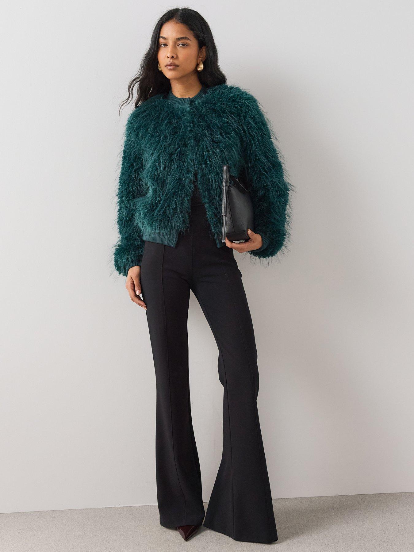 Image 3 of 6 of The Very Collection Womens Faux Fur Cropped Button Front Cardigan - Teal