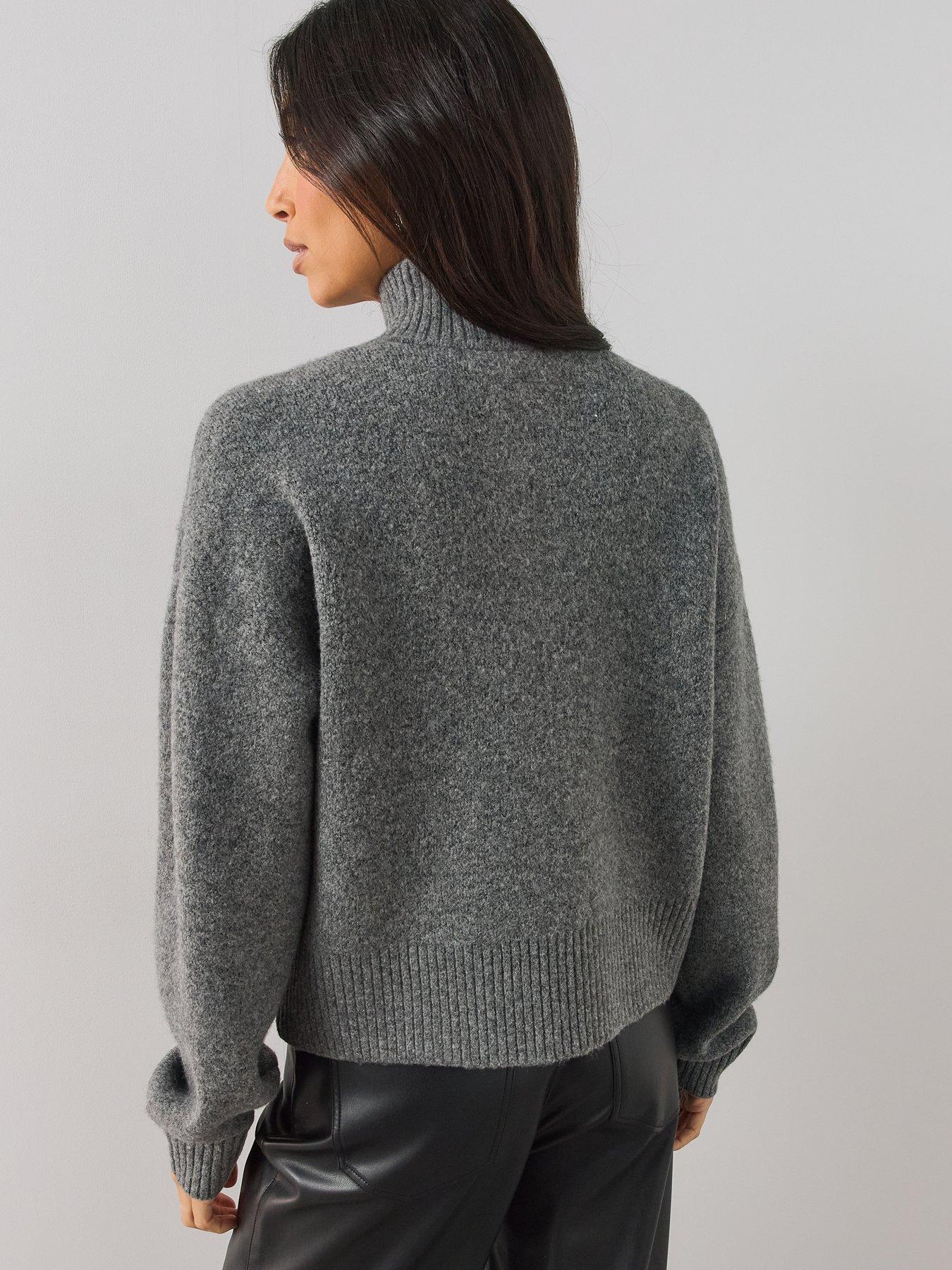 Image 2 of 6 of The Very Collection Womens Funnel Neck Zip Embellished Cardigan - Grey