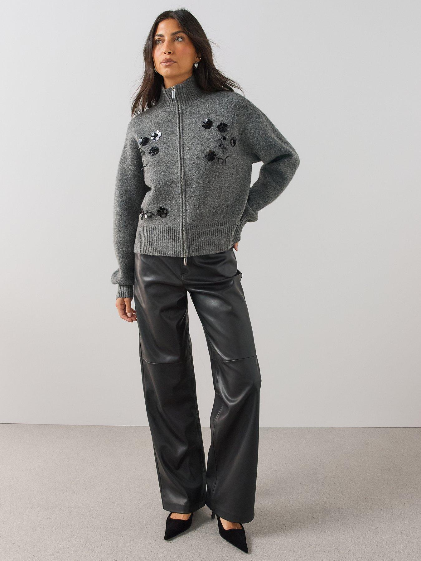 Image 3 of 6 of The Very Collection Womens Funnel Neck Zip Embellished Cardigan - Grey