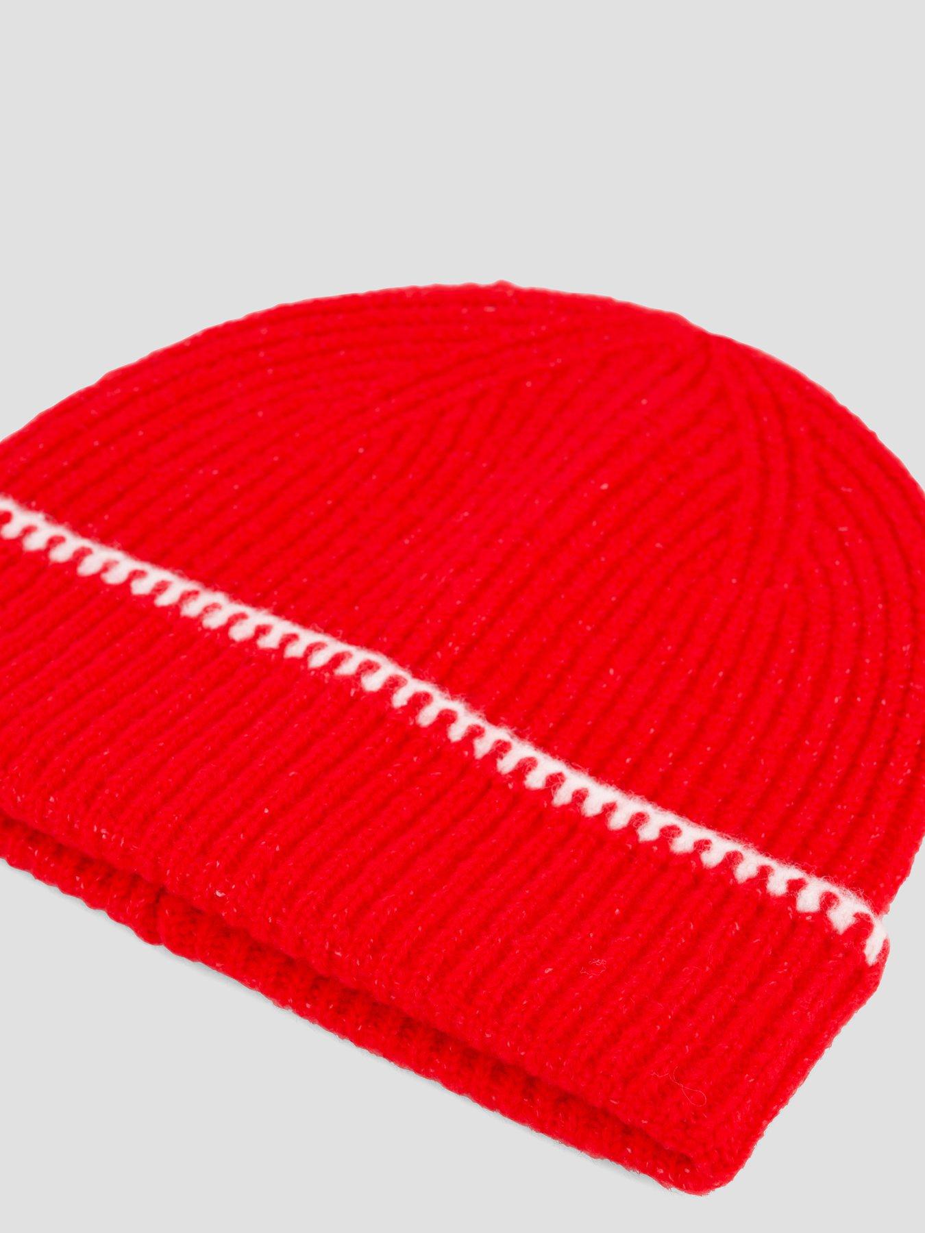 Image 3 of 5 of The Very Collection Womens Blanket Stitch Turn-Up Ribbed Beanie Hat - Red