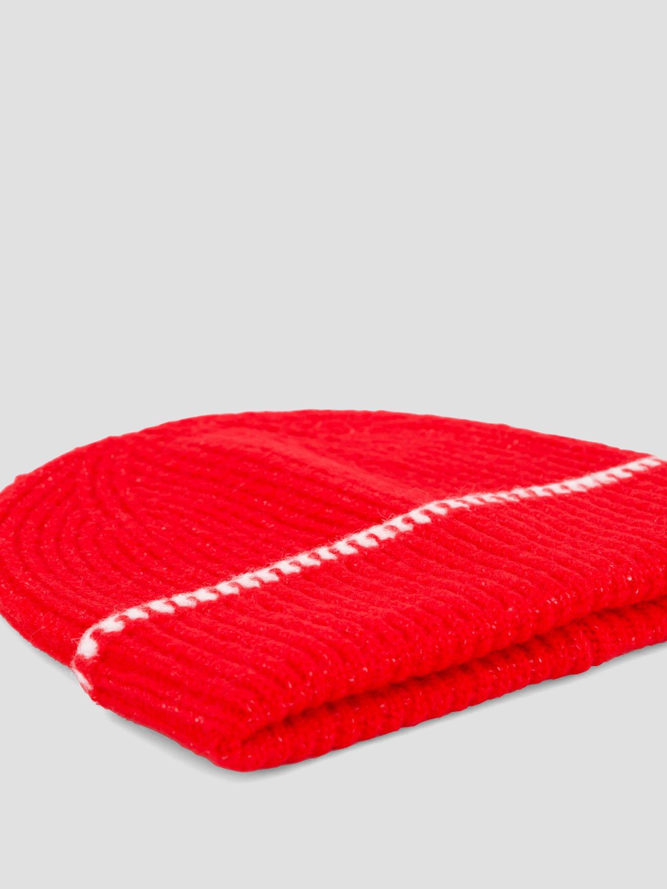 Image 4 of 5 of The Very Collection Womens Blanket Stitch Turn-Up Ribbed Beanie Hat - Red