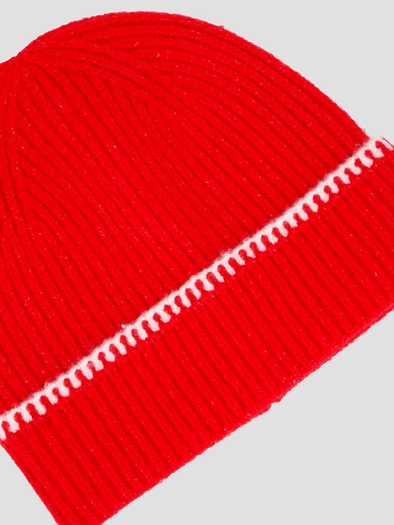 Image 5 of 5 of The Very Collection Womens Blanket Stitch Turn-Up Ribbed Beanie Hat - Red