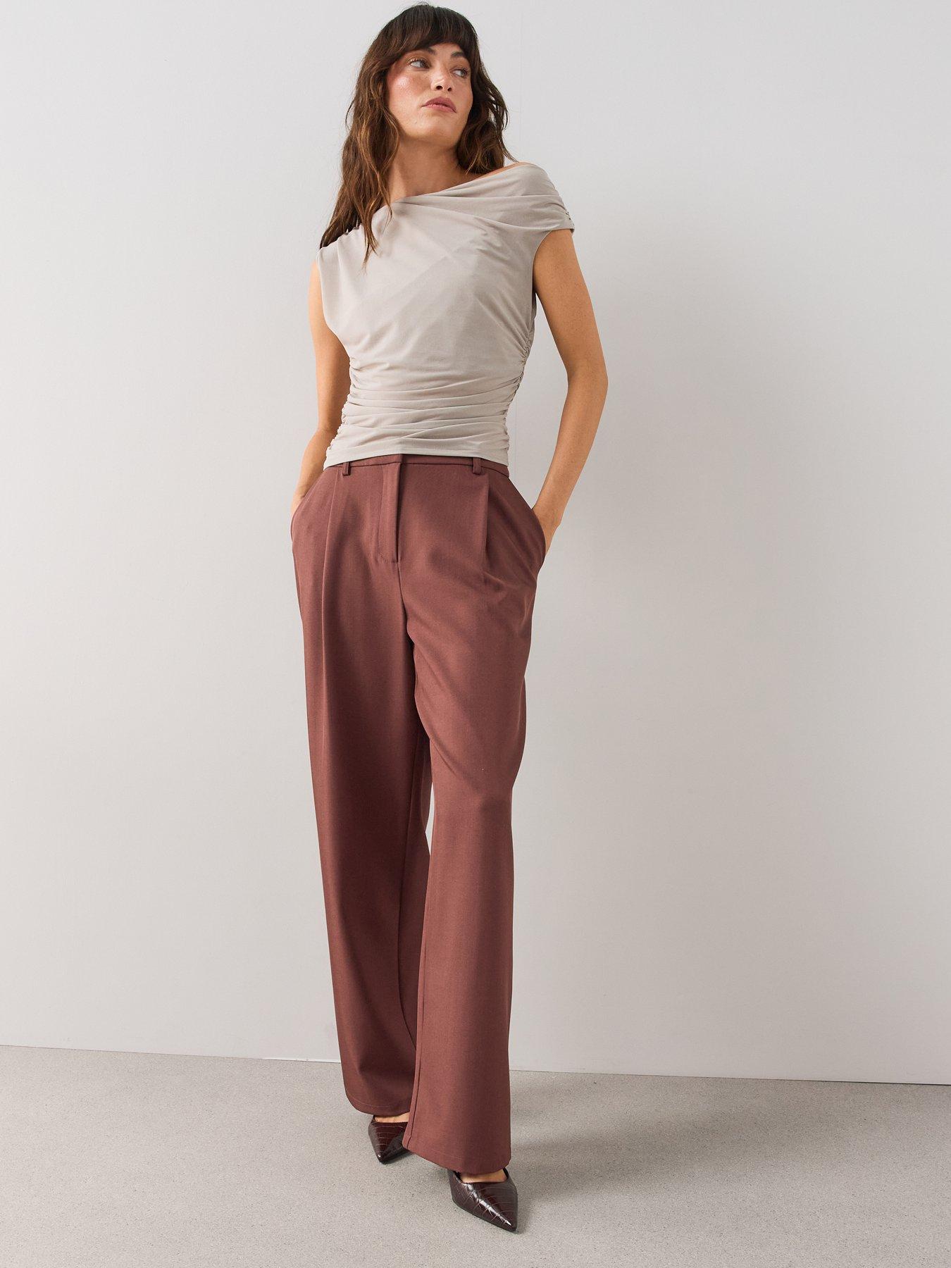 Image 3 of 7 of The Very Collection Lace Wrap Relaxed Straight Leg Trousers - Dusky Pink