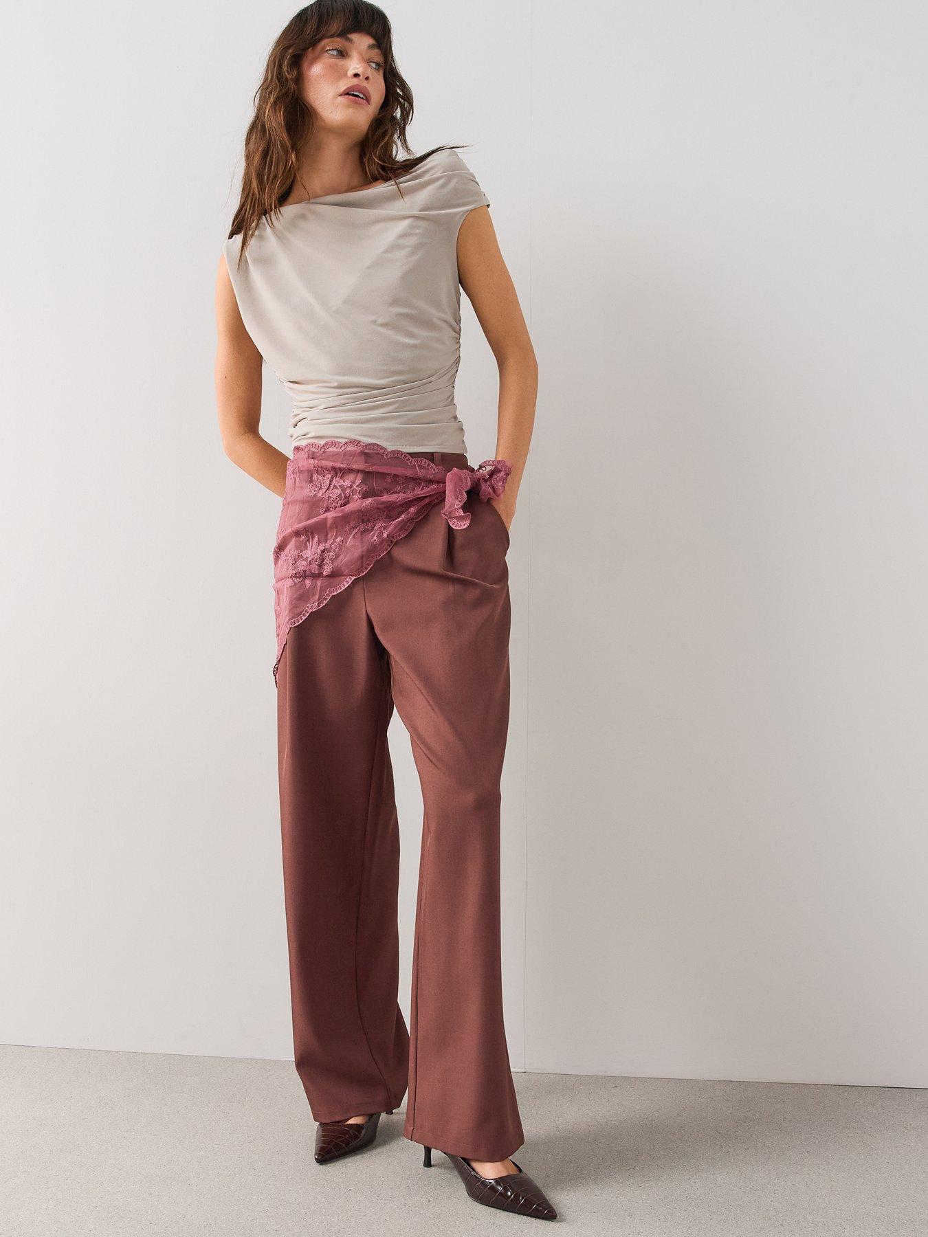 Image 5 of 7 of The Very Collection Lace Wrap Relaxed Straight Leg Trousers - Dusky Pink