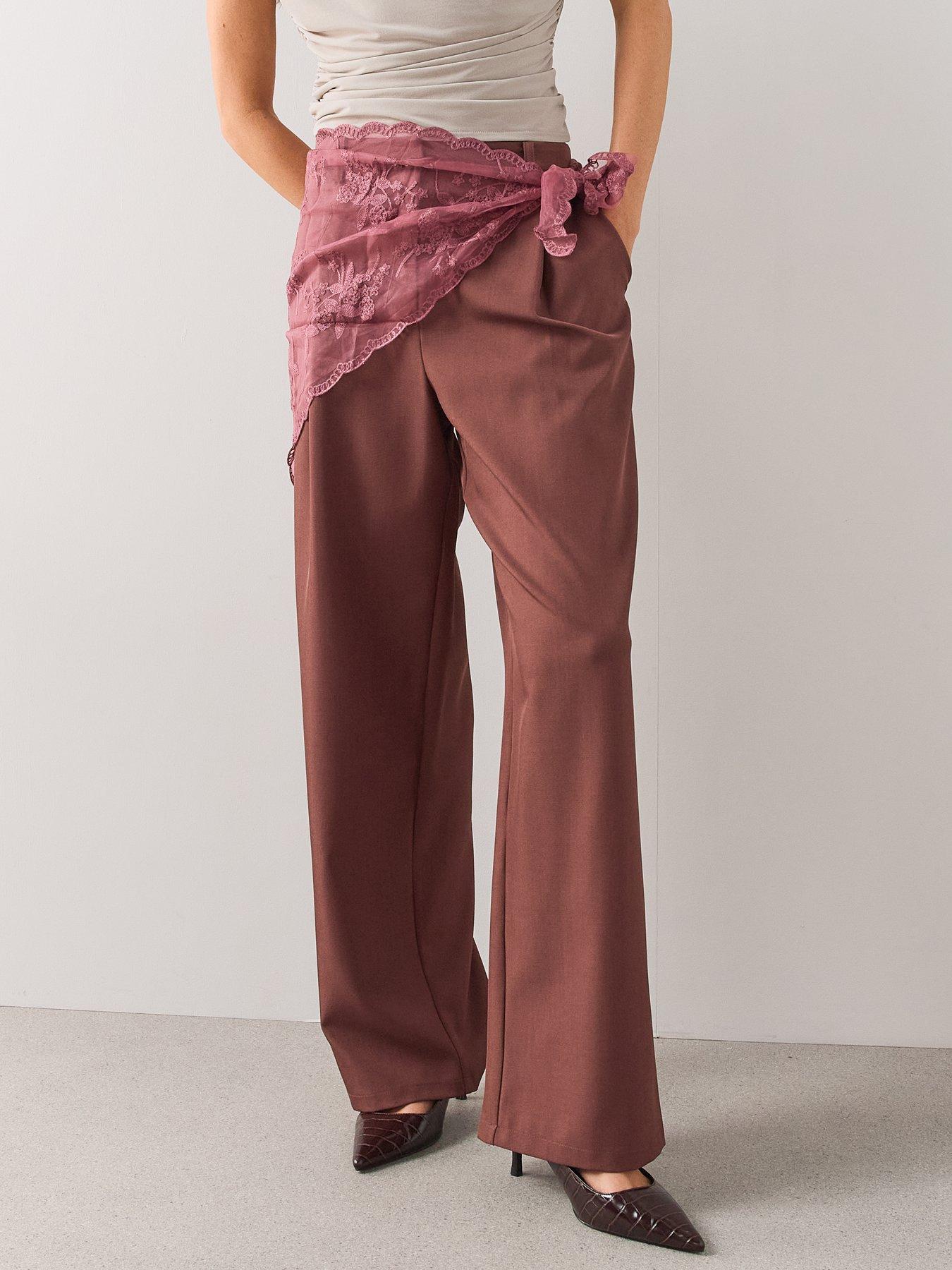 Image 6 of 7 of The Very Collection Lace Wrap Relaxed Straight Leg Trousers - Dusky Pink