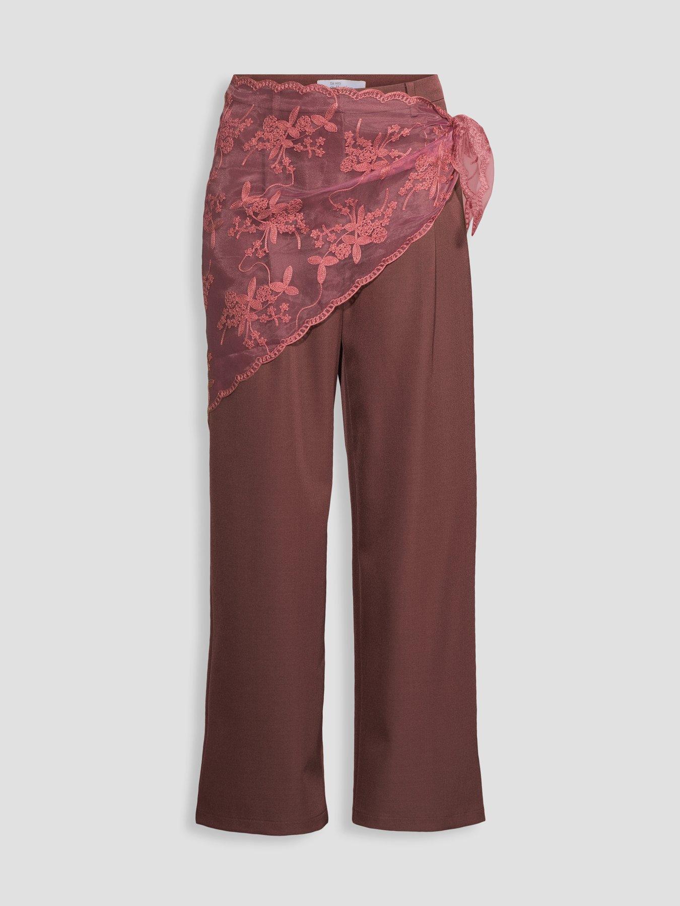 Image 7 of 7 of The Very Collection Lace Wrap Relaxed Straight Leg Trousers - Dusky Pink
