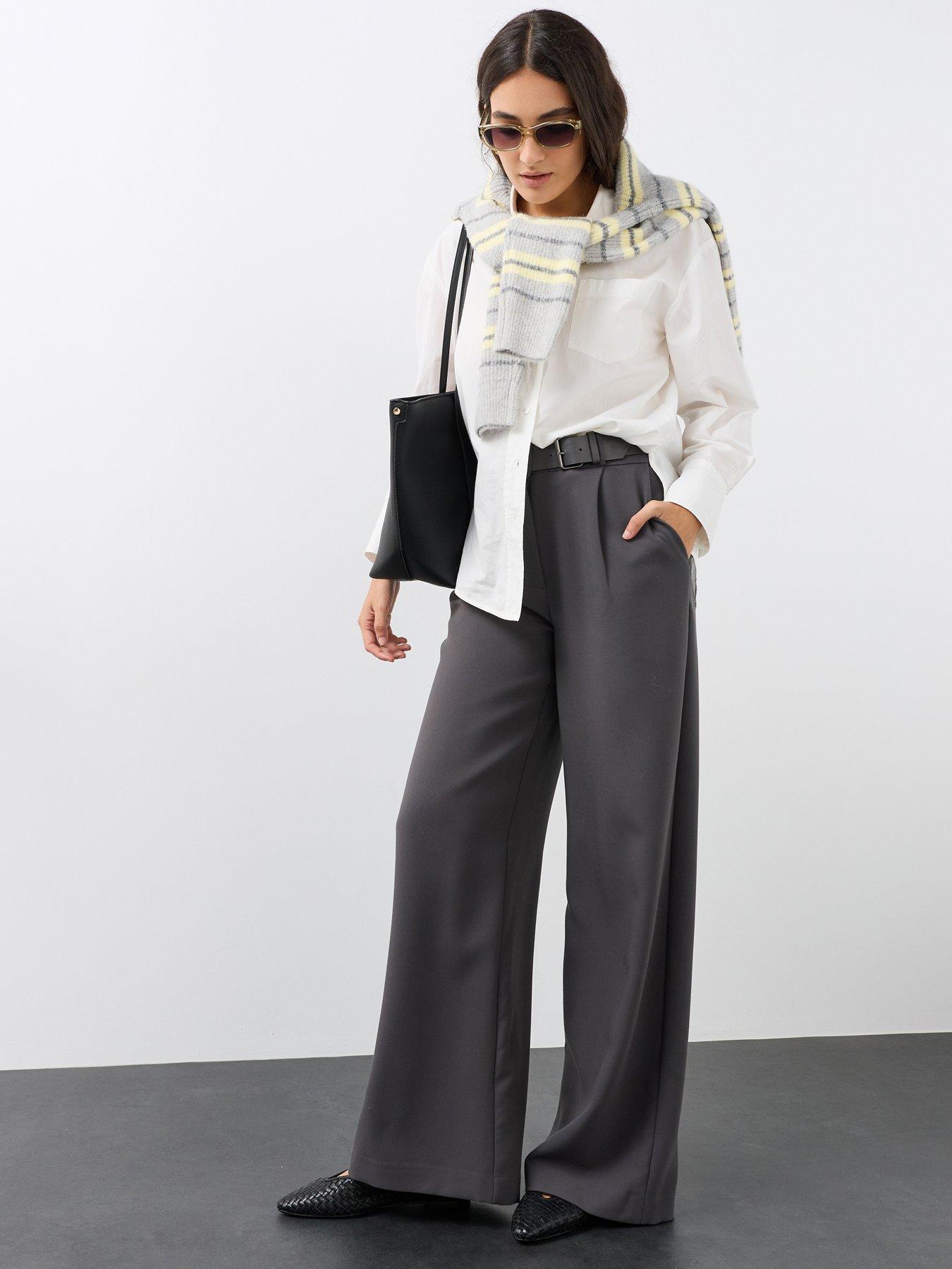 The Very Collection Buckle Waist Wide Leg Tailored Trousers - Grey
