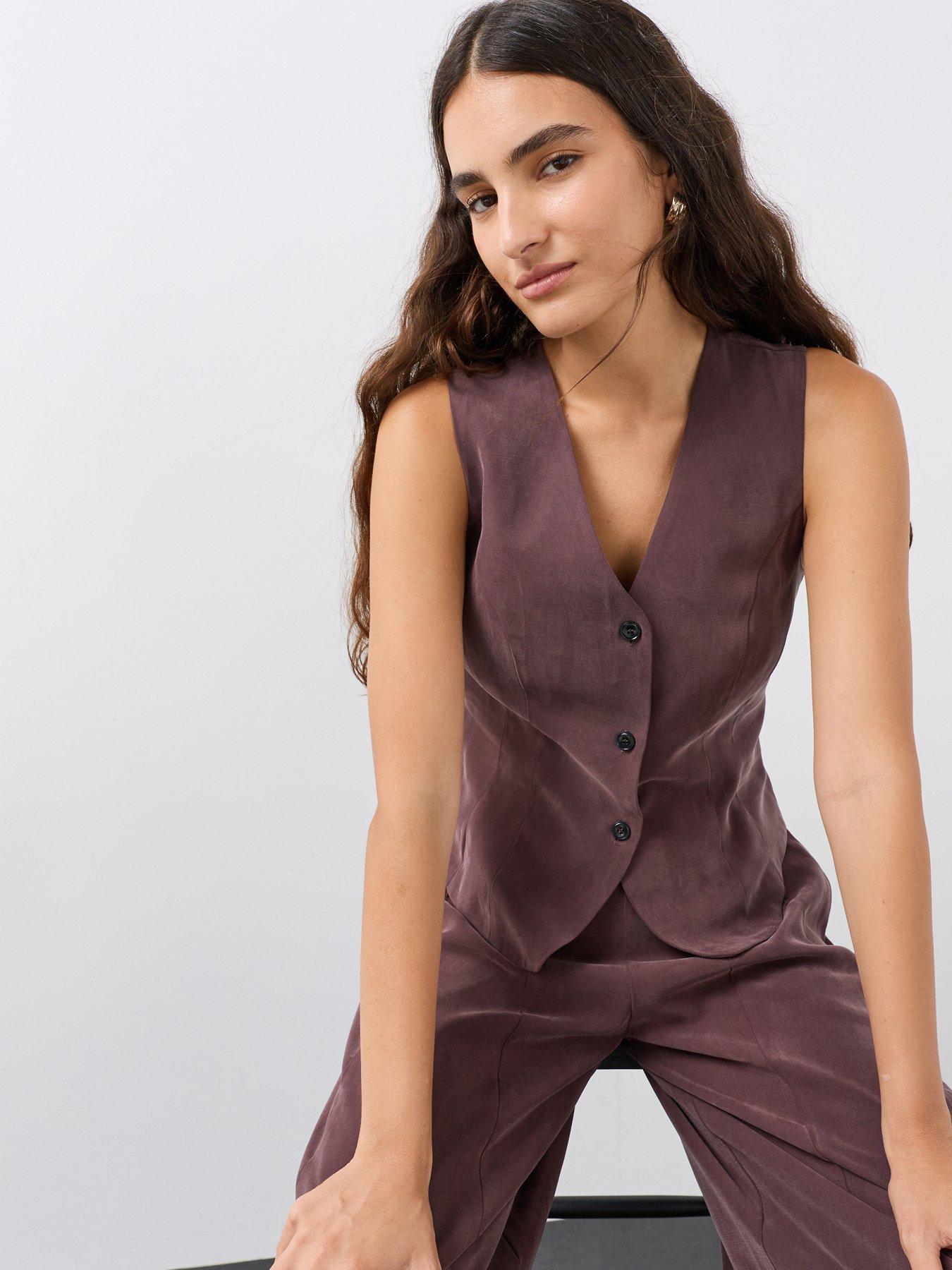 Image 1 of 7 of The Very Collection Womens Sleeveless Tailored Button Front Waistcoat - Purple