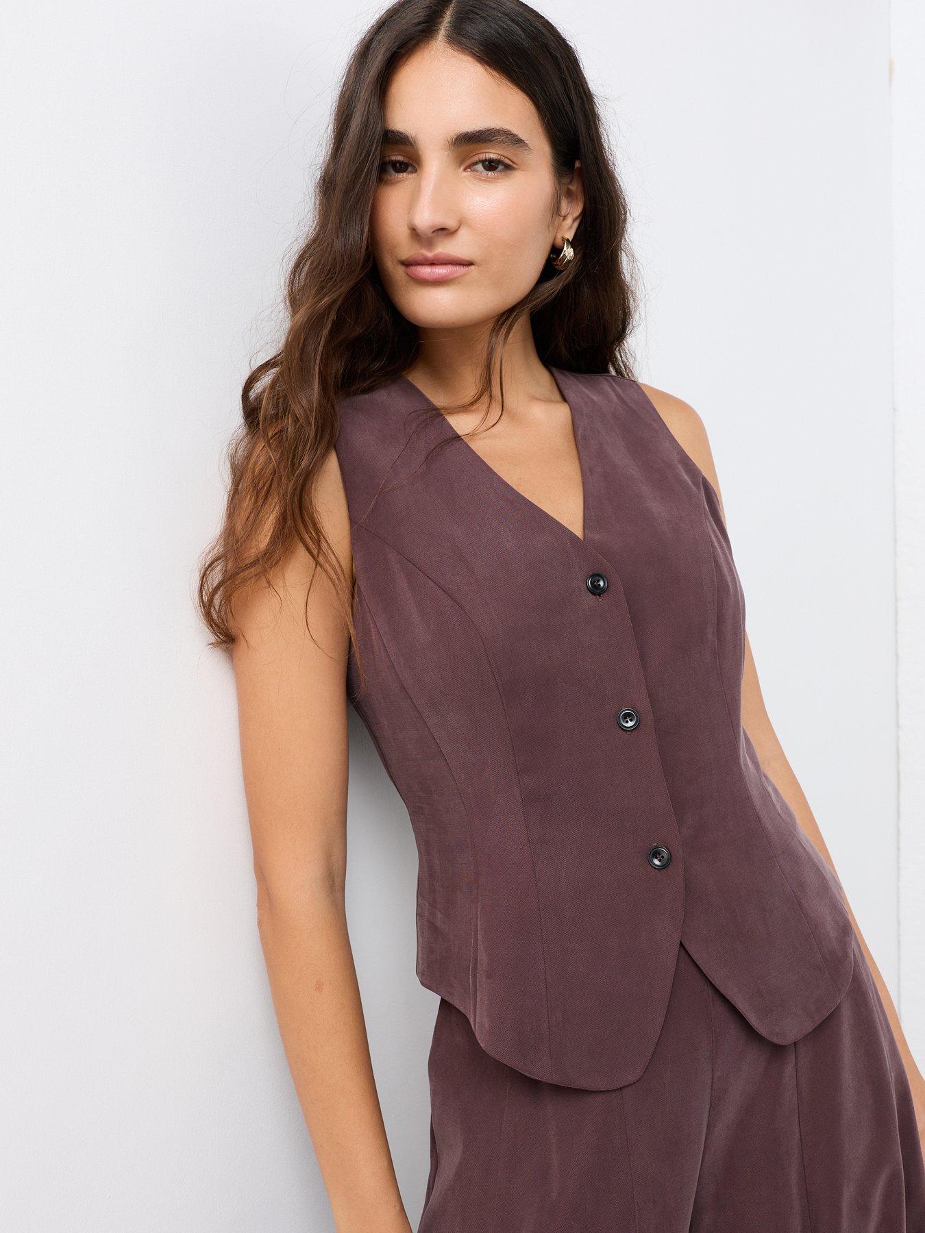 Image 4 of 7 of The Very Collection Womens Sleeveless Tailored Button Front Waistcoat - Purple
