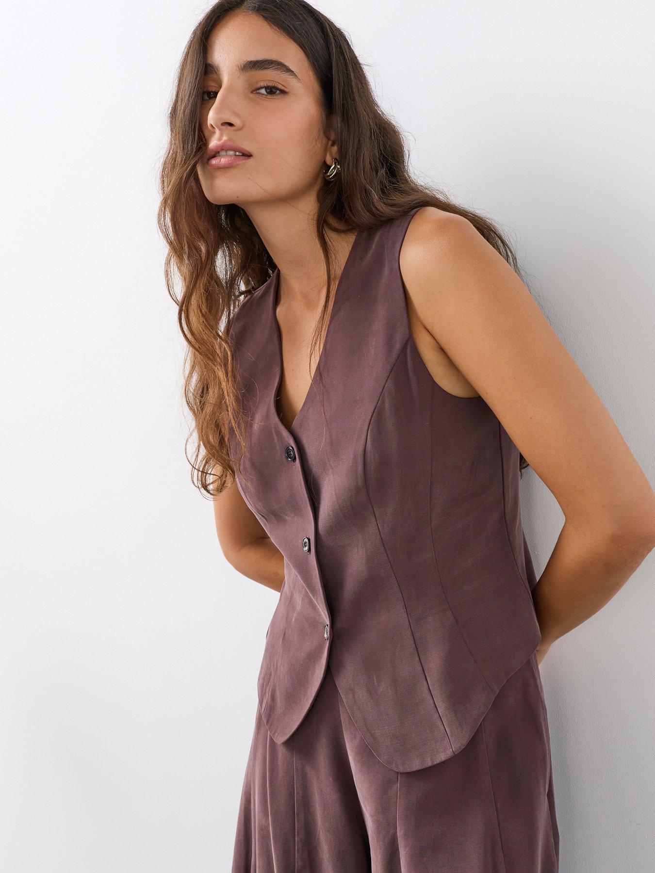 Image 6 of 7 of The Very Collection Womens Sleeveless Tailored Button Front Waistcoat - Purple