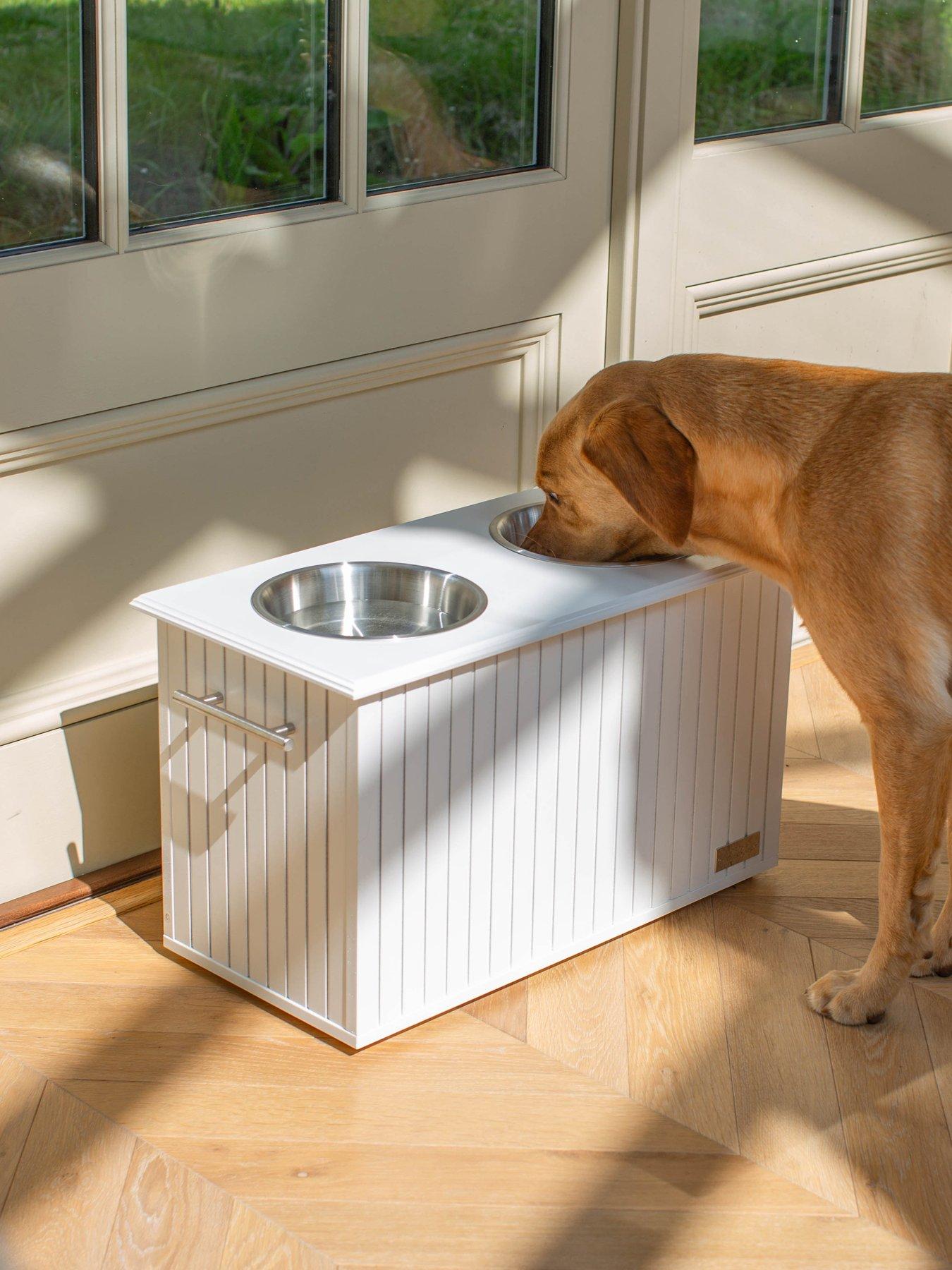 Lords and Labradors L & L Wooden Pet Feeder With Storage White