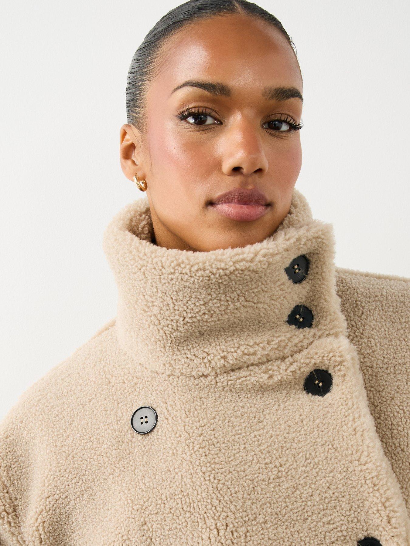 Image 4 of 7 of The Very Collection Womens Button-Up Funnel Neck Borg Jacket - Mink
