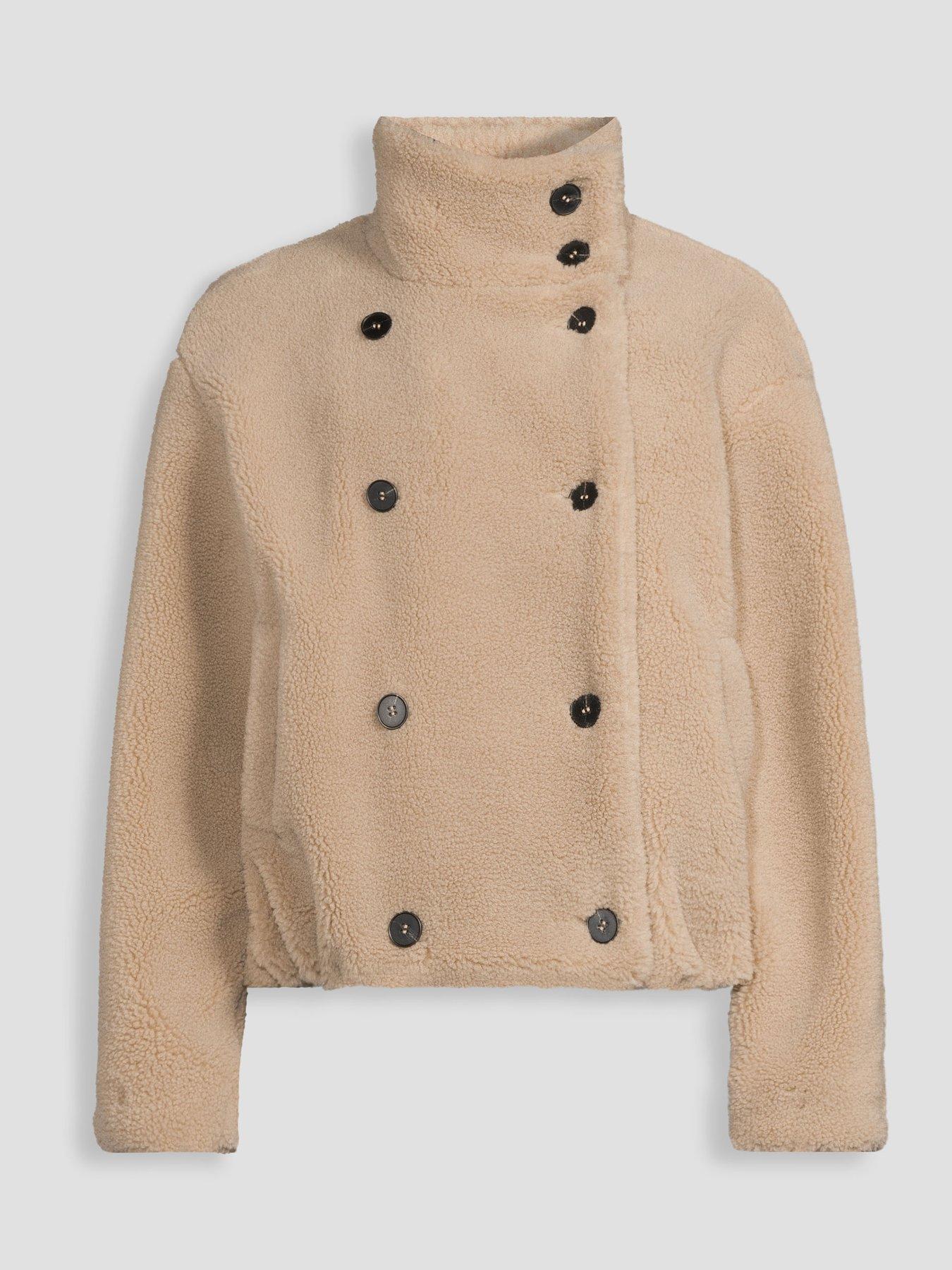 Image 7 of 7 of The Very Collection Womens Button-Up Funnel Neck Borg Jacket - Mink