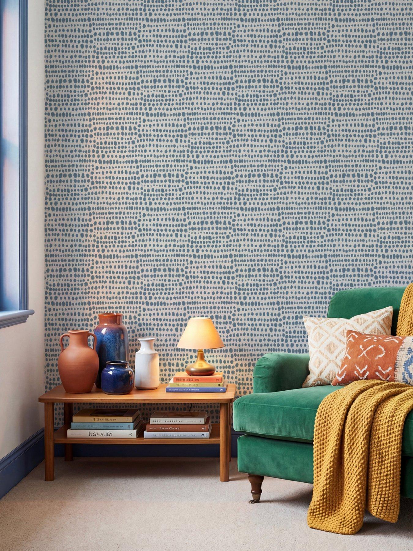 Image 4 of 4 of The Very Collection Tribal Dot Blue Wallpaper