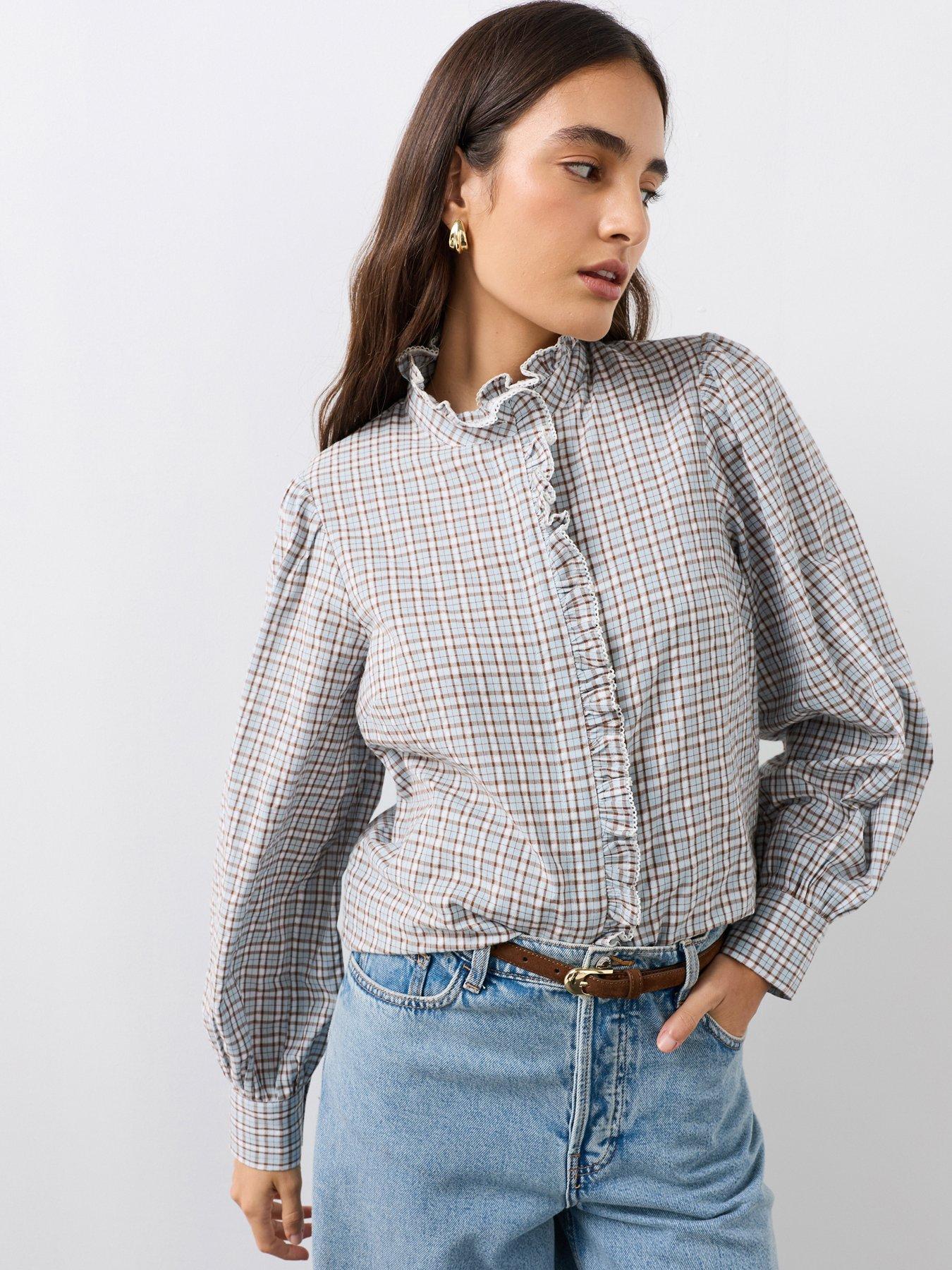 The Very Collection Soft Funnel Blouse With Frill - Blue
