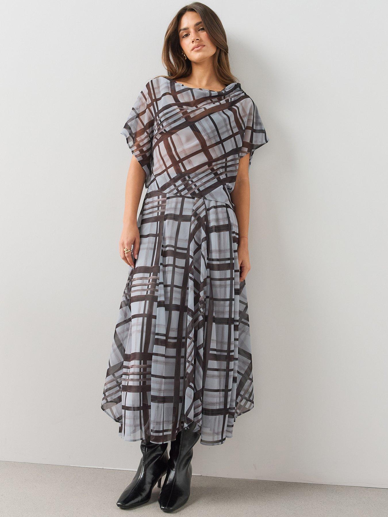 Image 1 of 6 of The Very Collection Cowl Neck Checked Blouse - Grey