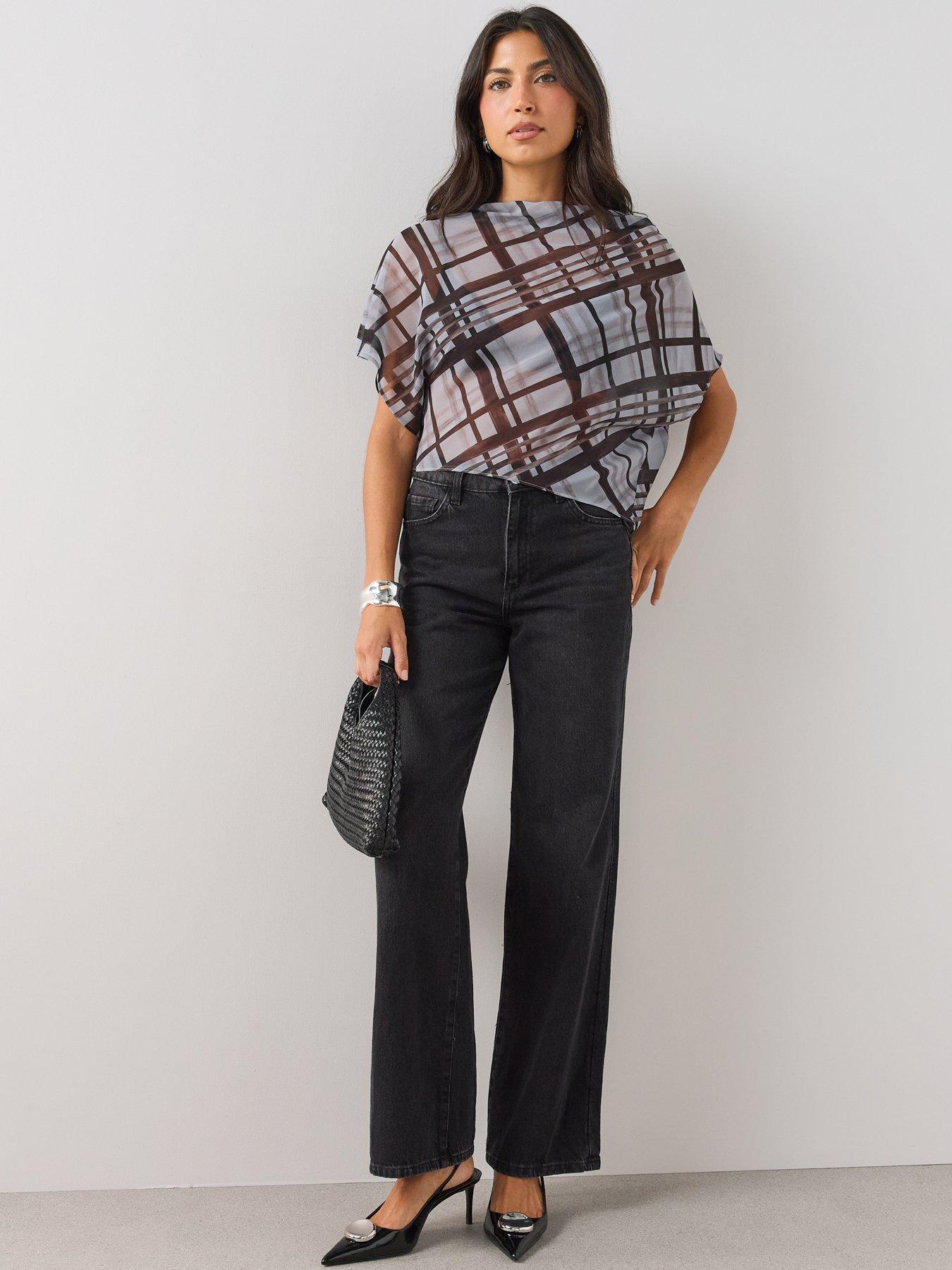 Image 4 of 6 of The Very Collection Cowl Neck Checked Blouse - Grey