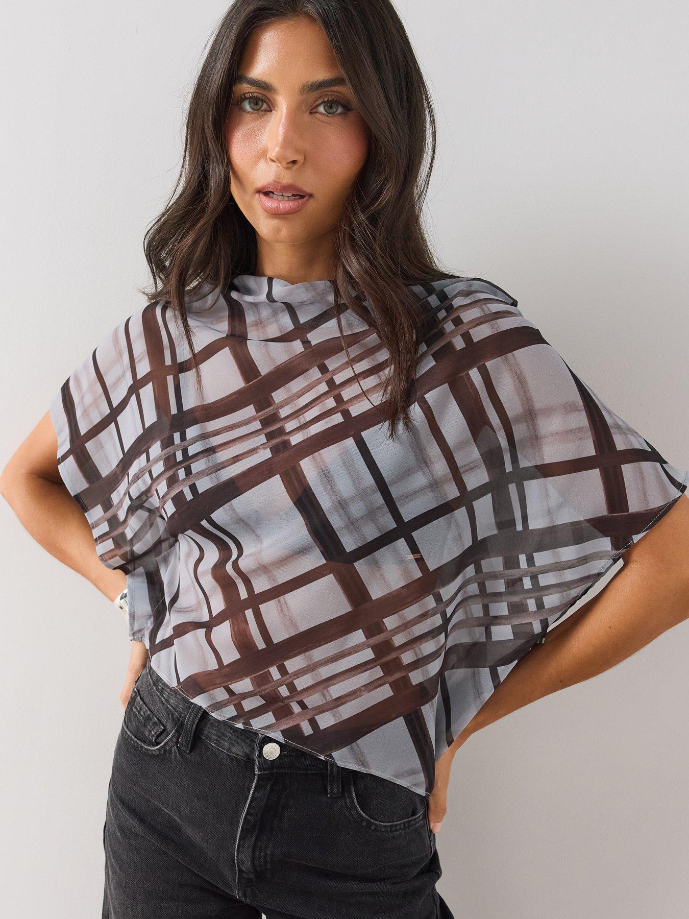 Image 5 of 6 of The Very Collection Cowl Neck Checked Blouse - Grey