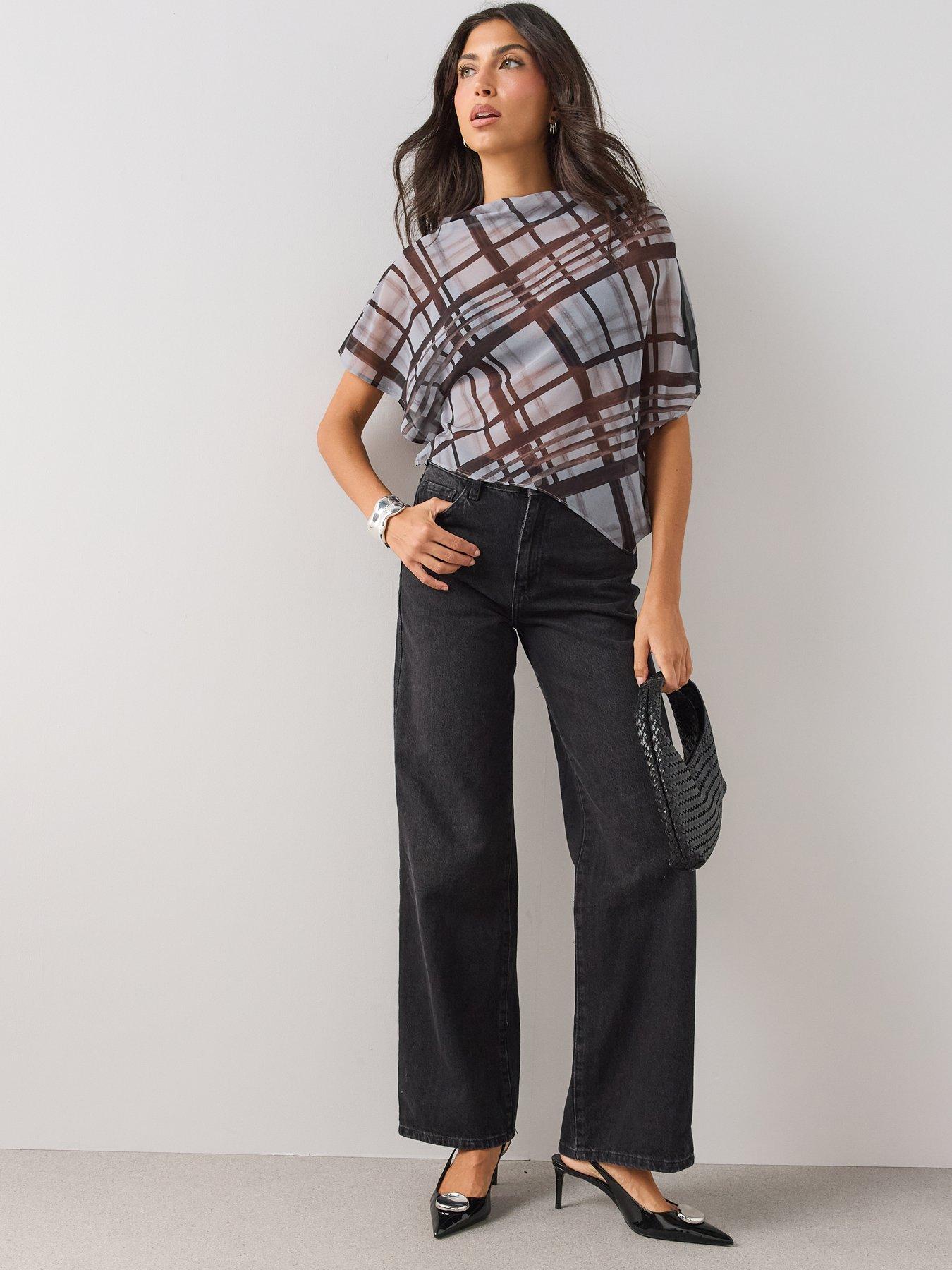 Image 6 of 6 of The Very Collection Cowl Neck Checked Blouse - Grey