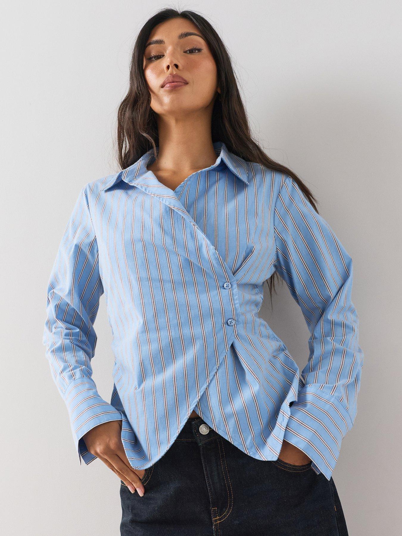The Very Collection Asymmetric Button Up Stripe Shirt - Blue