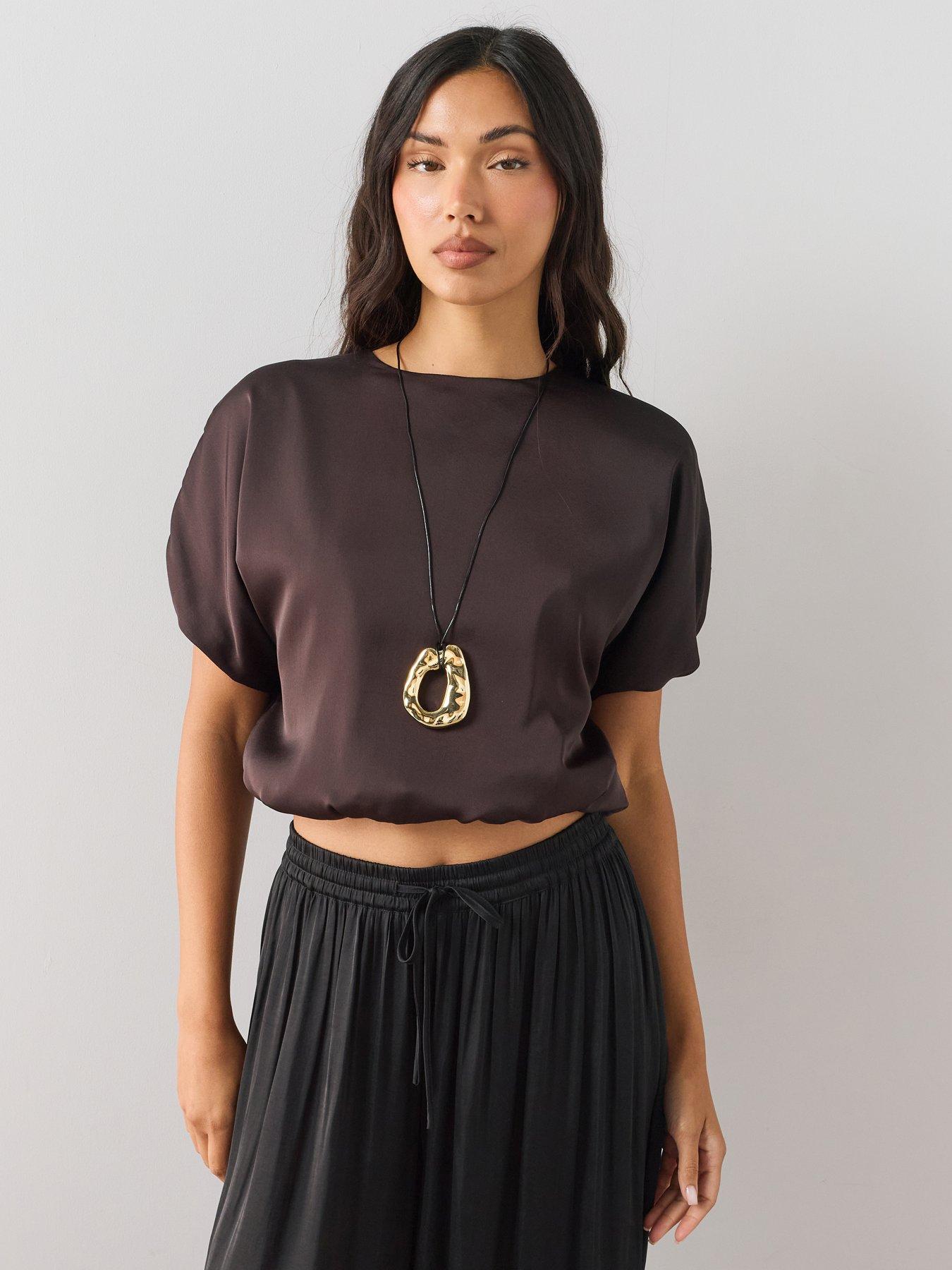 Image 1 of 7 of The Very Collection Bubble Hem Satin Blouse