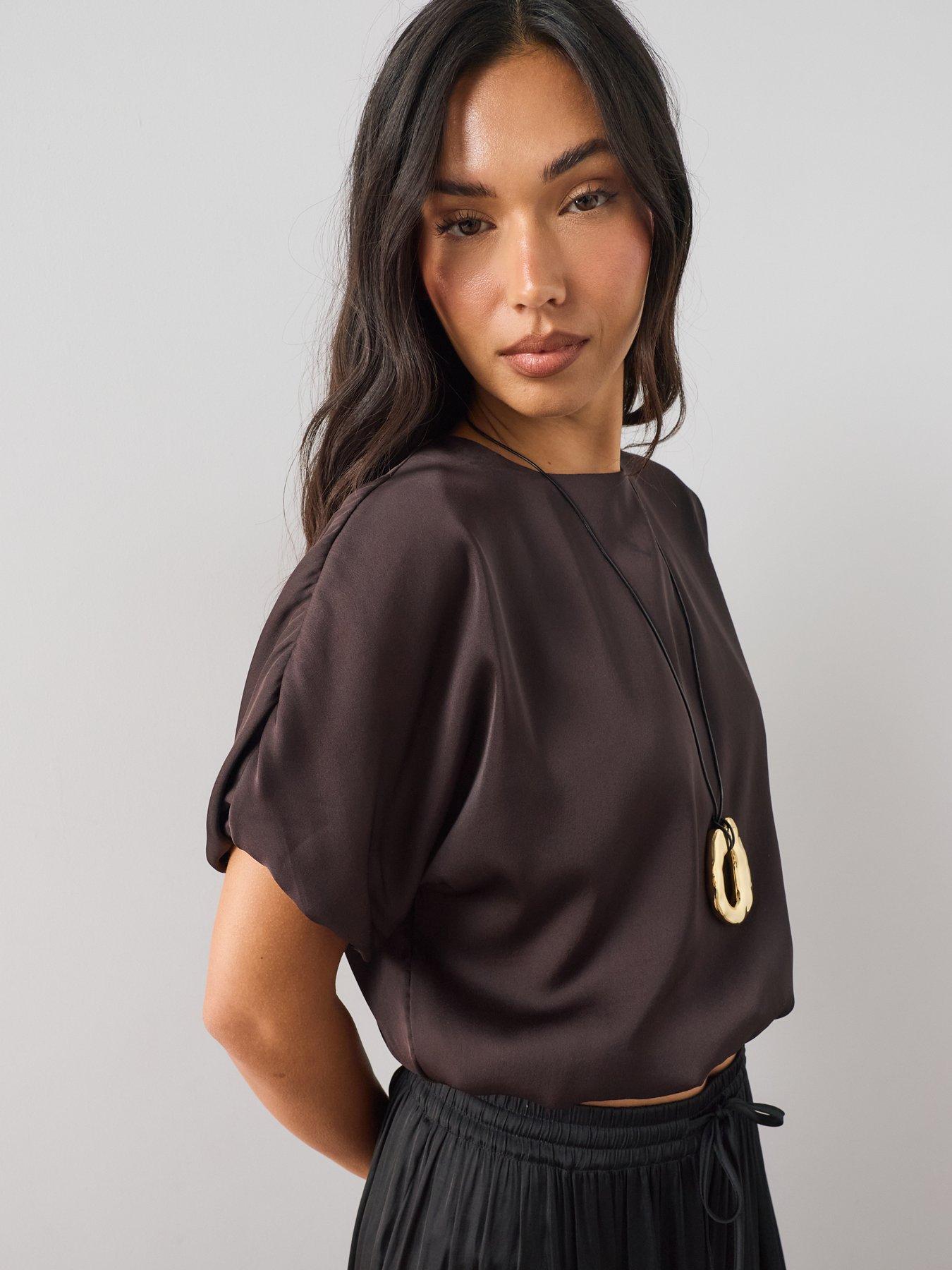 Image 4 of 7 of The Very Collection Bubble Hem Satin Blouse