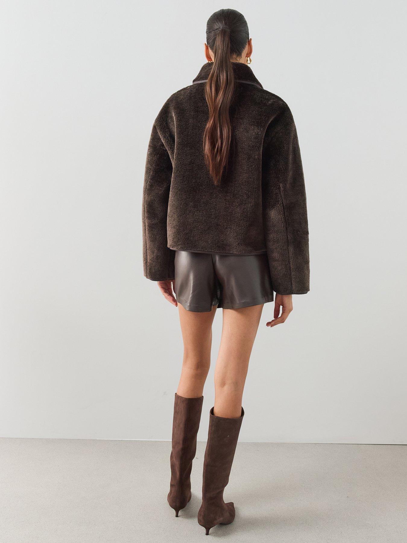 Image 2 of 7 of The Very Collection Womens Bonded Faux Shearling Jacket - Brown