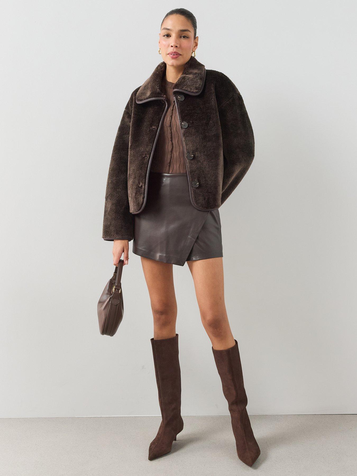 Image 3 of 7 of The Very Collection Womens Bonded Faux Shearling Jacket - Brown