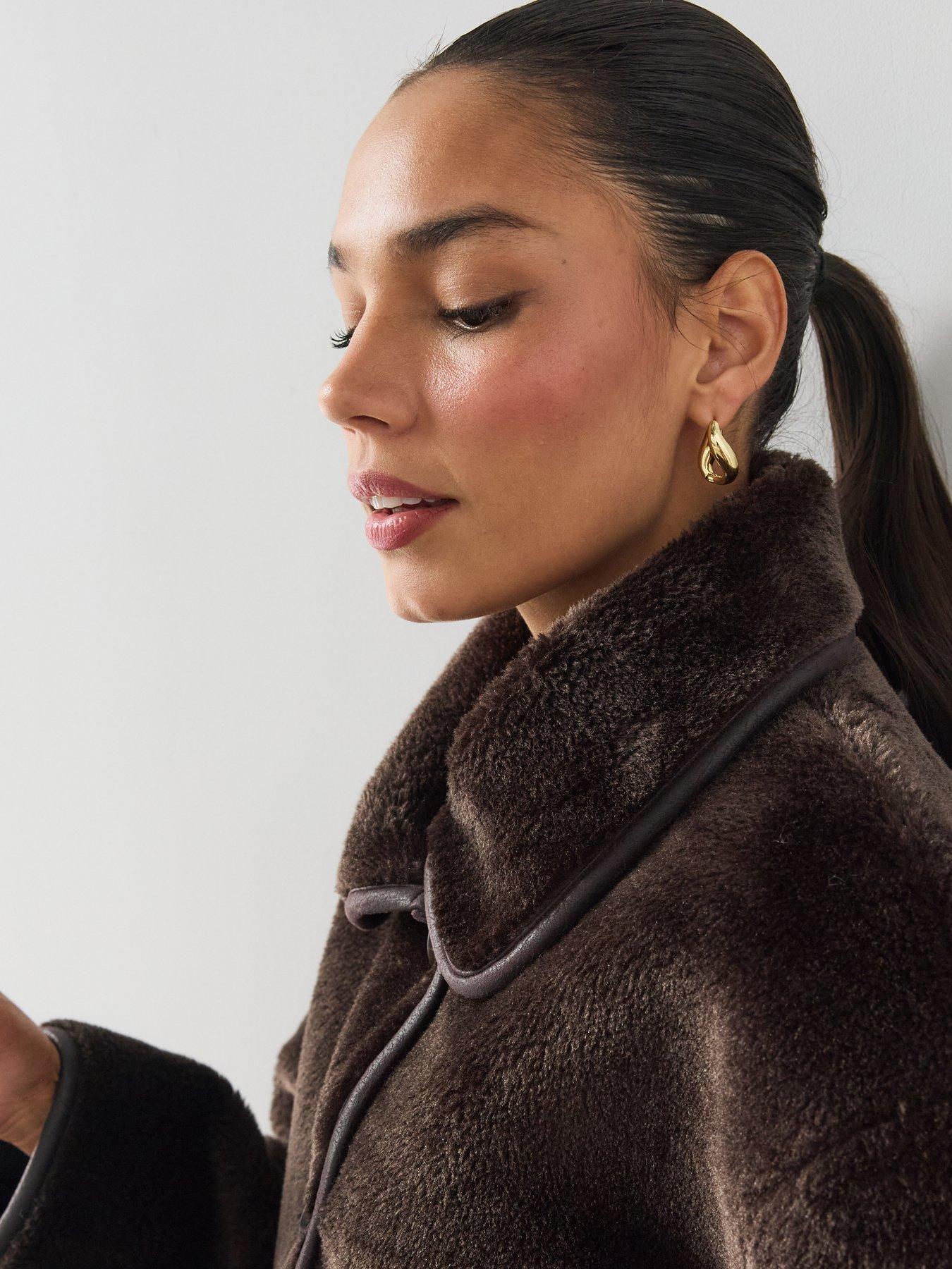 Image 4 of 7 of The Very Collection Womens Bonded Faux Shearling Jacket - Brown