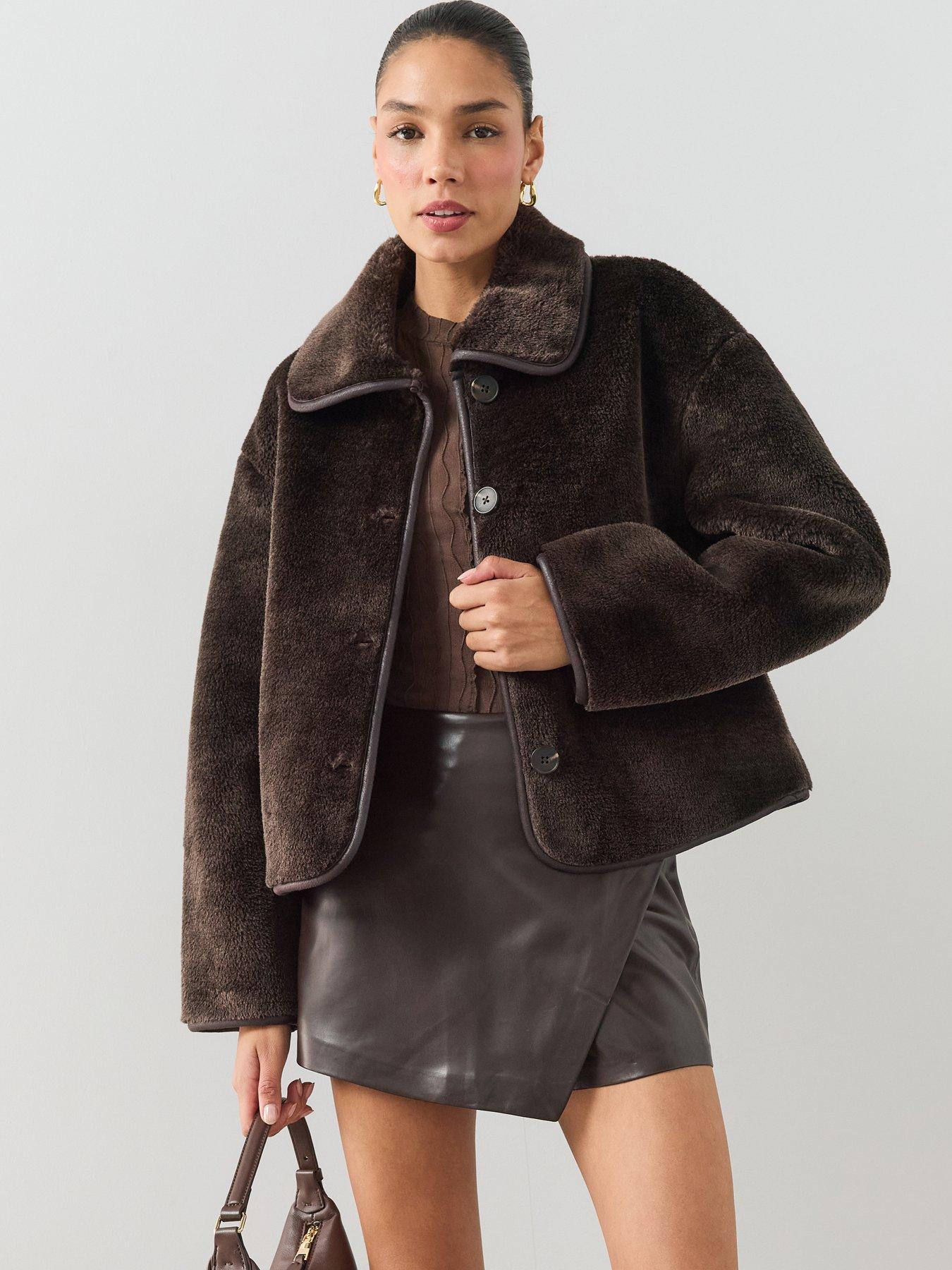 Image 5 of 7 of The Very Collection Womens Bonded Faux Shearling Jacket - Brown