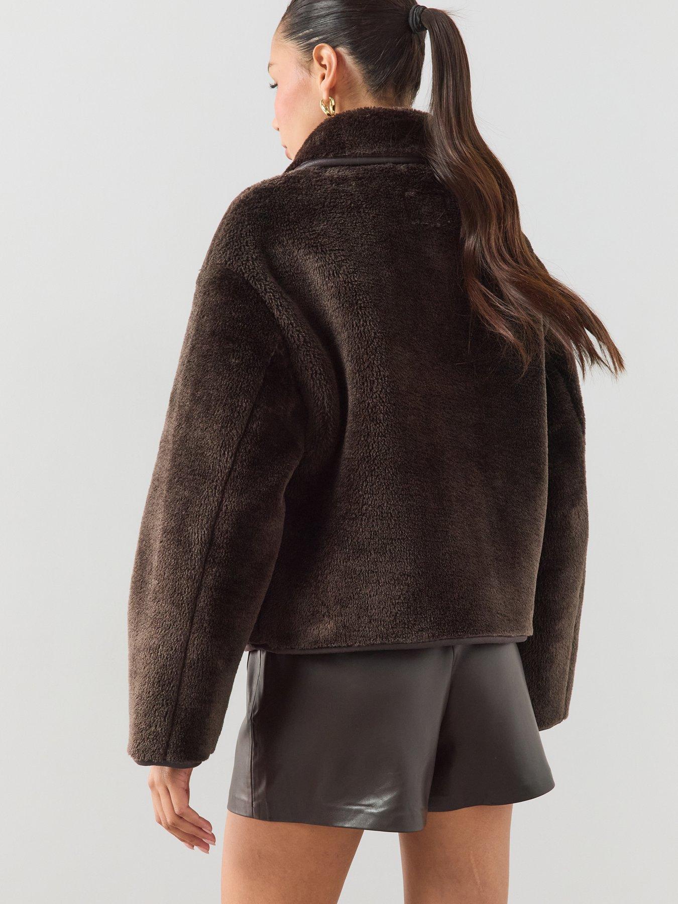 Image 6 of 7 of The Very Collection Womens Bonded Faux Shearling Jacket - Brown