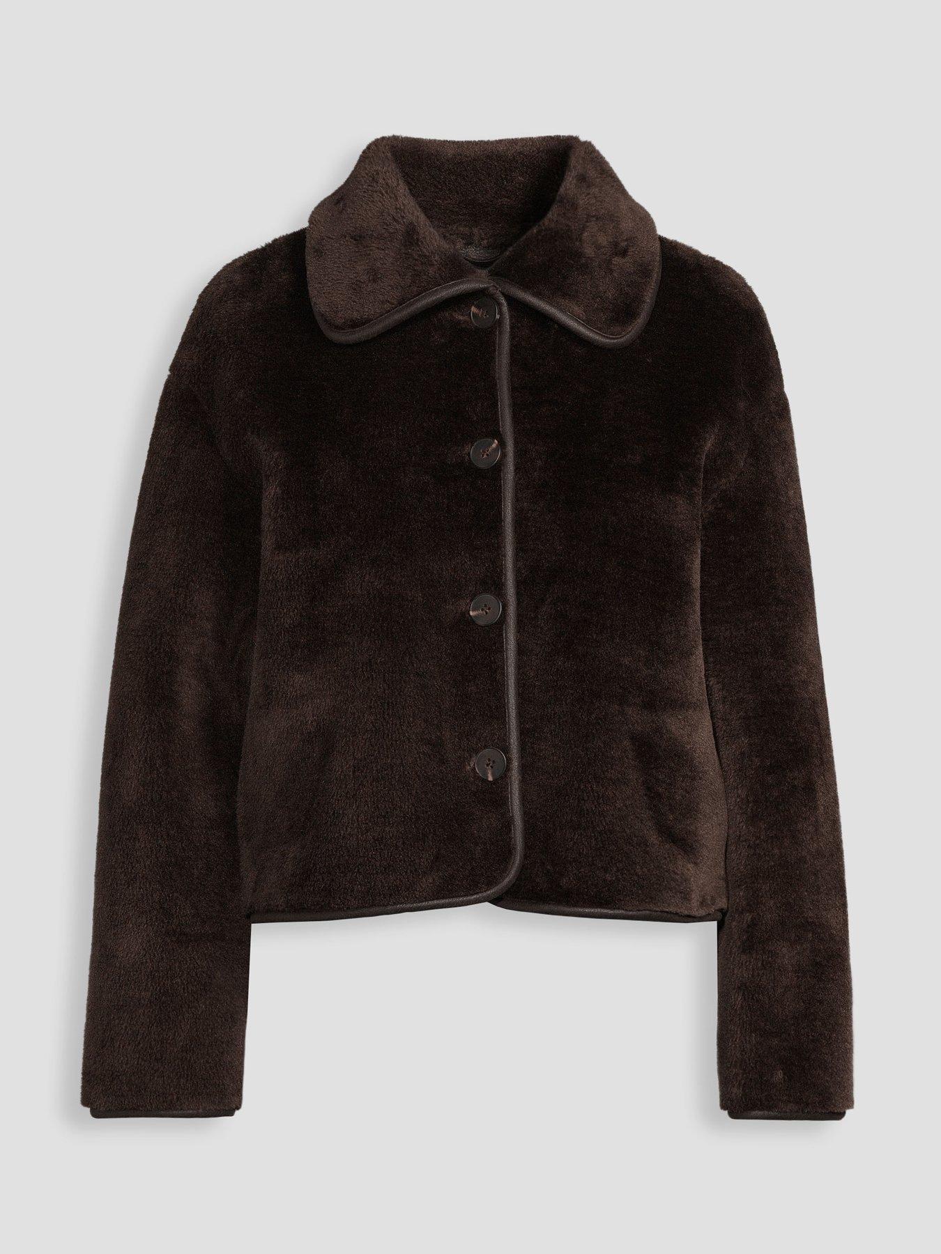 Image 7 of 7 of The Very Collection Womens Bonded Faux Shearling Jacket - Brown