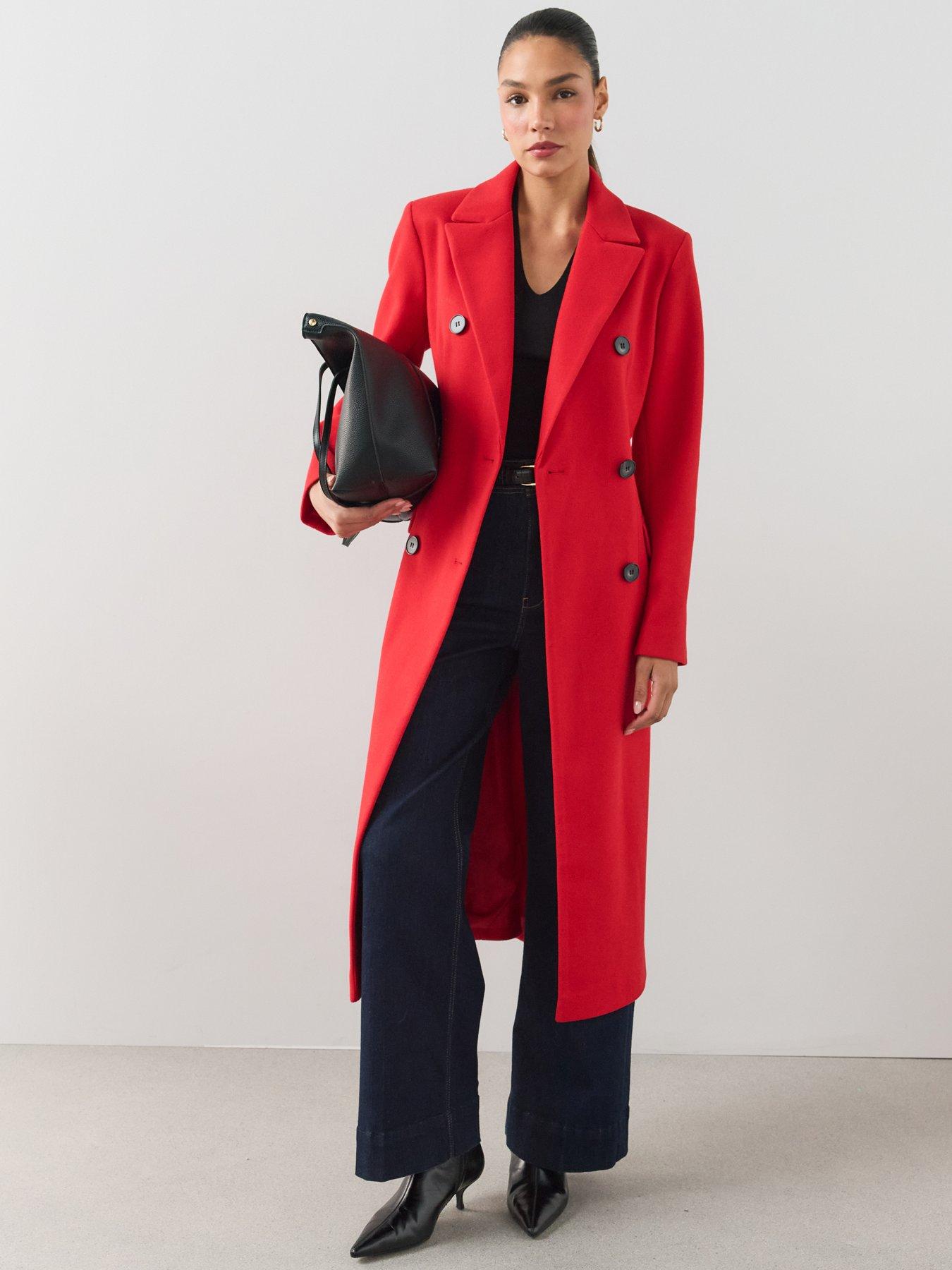 Image 1 of 6 of The Very Collection The Very Collection Womens Cinched Double Breasted Coat - Red