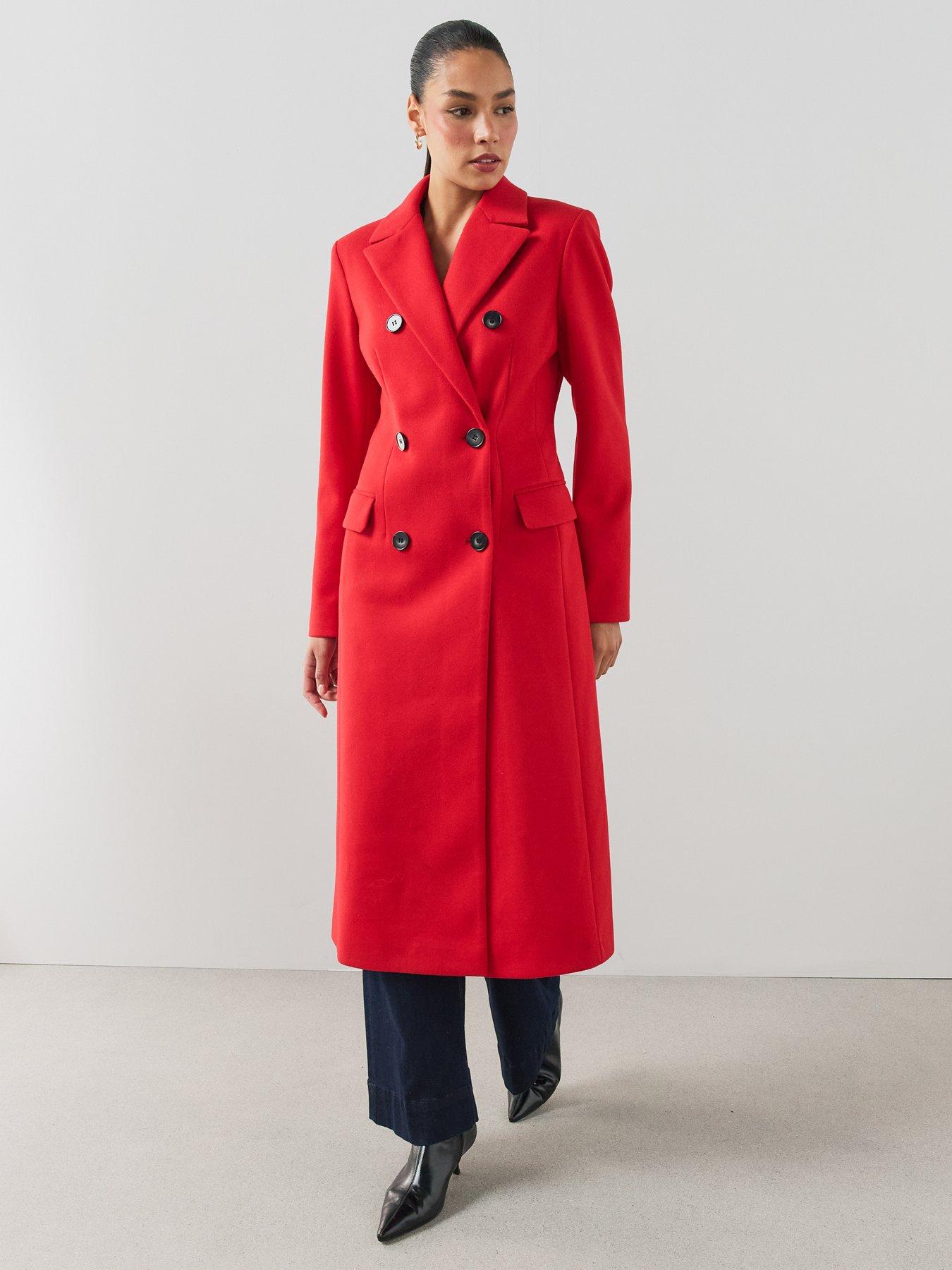 Image 3 of 6 of The Very Collection The Very Collection Womens Cinched Double Breasted Coat - Red