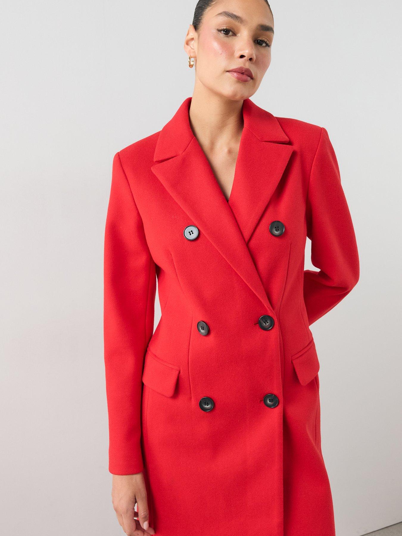 Image 4 of 6 of The Very Collection The Very Collection Womens Cinched Double Breasted Coat - Red
