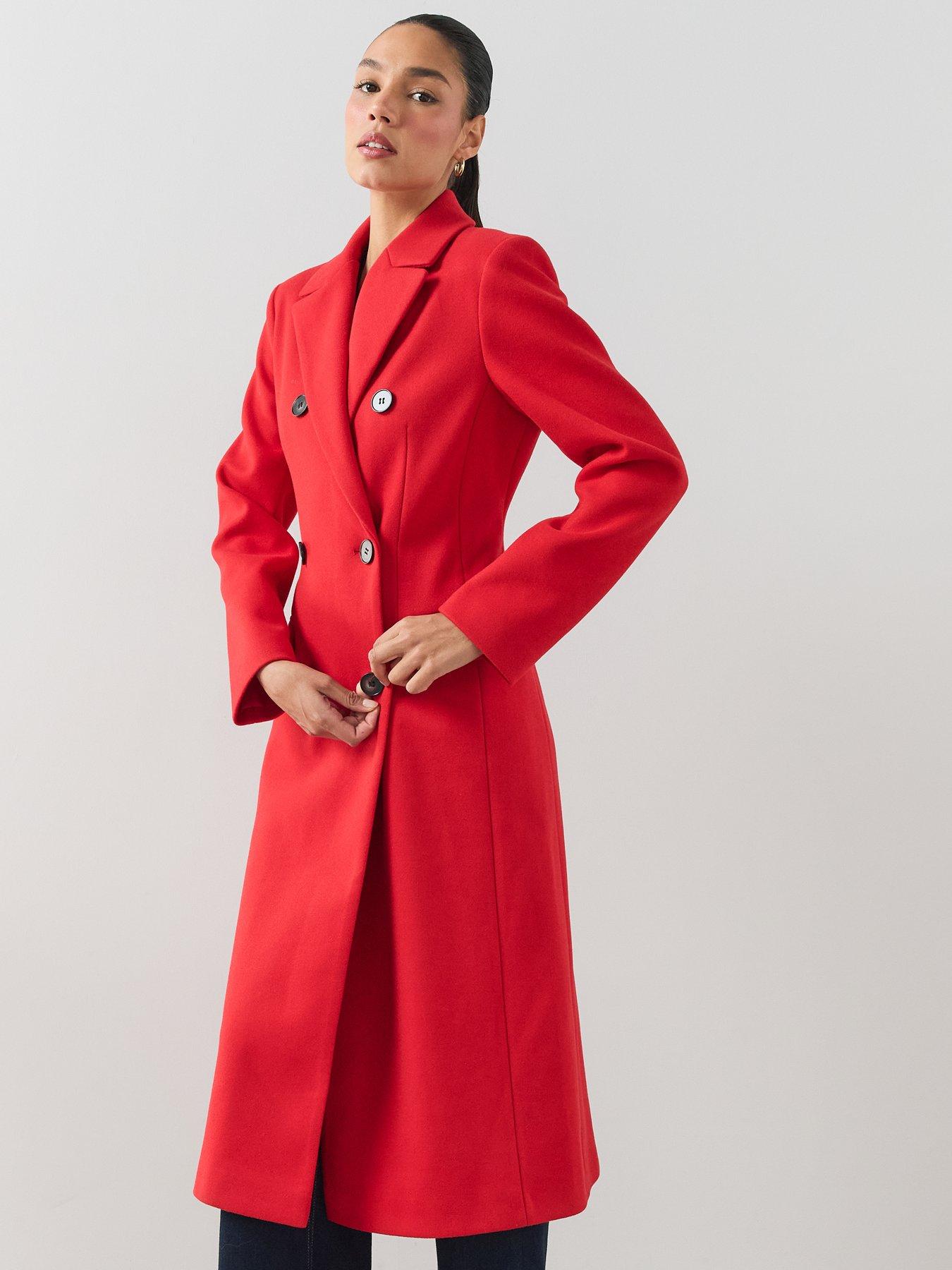 Image 5 of 6 of The Very Collection The Very Collection Womens Cinched Double Breasted Coat - Red