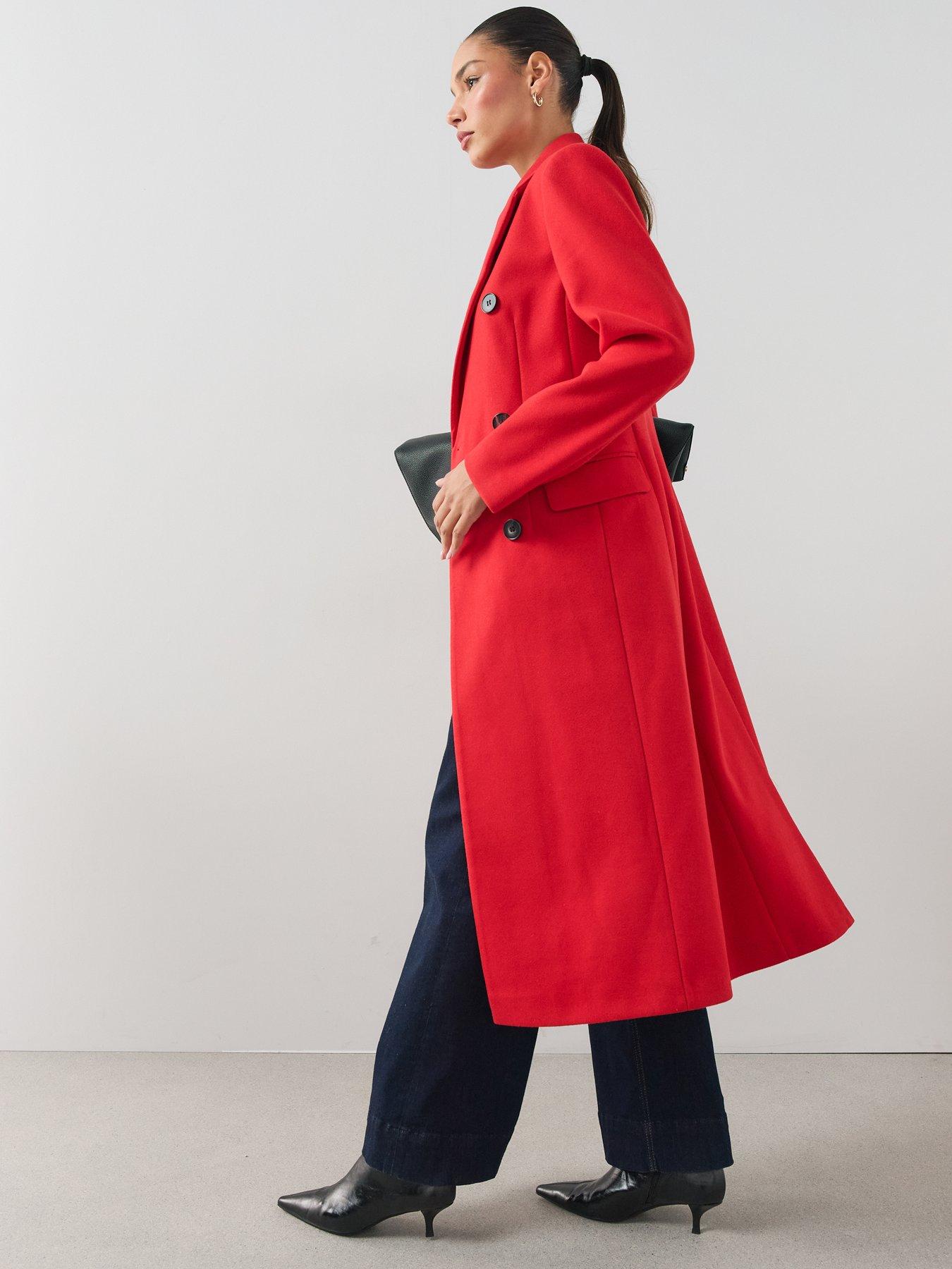 Image 6 of 6 of The Very Collection The Very Collection Womens Cinched Double Breasted Coat - Red