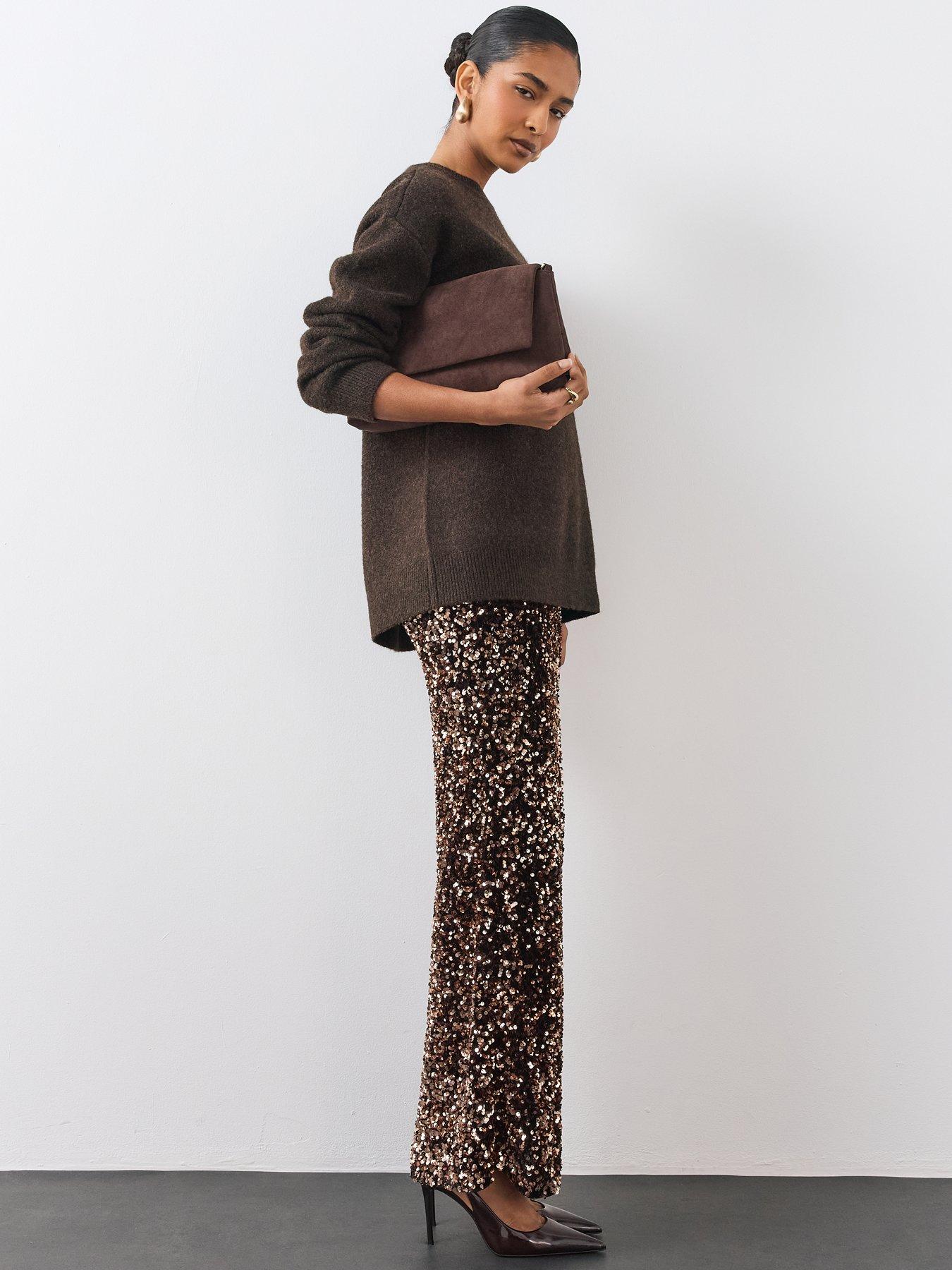 Image 6 of 6 of The Very Collection Womens Velvet Sequin Maxi Skirt - Brown